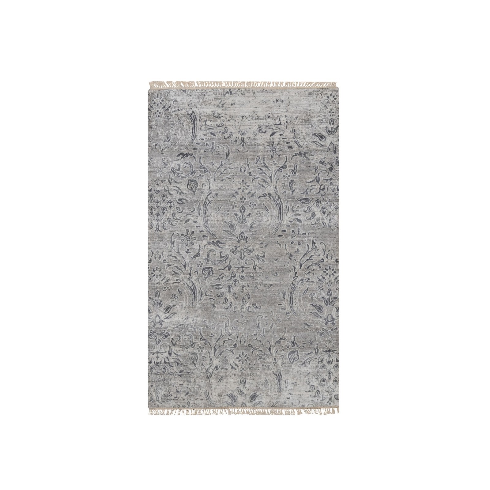 3’x5’1″ Gray Hand Knotted Damask Design Wool and Plant Based Silk Rug 92302