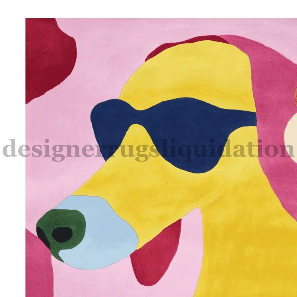 Modern Dog Art Area Rug Handmade Wool Contemporary Animal Inspired Abstract Rug