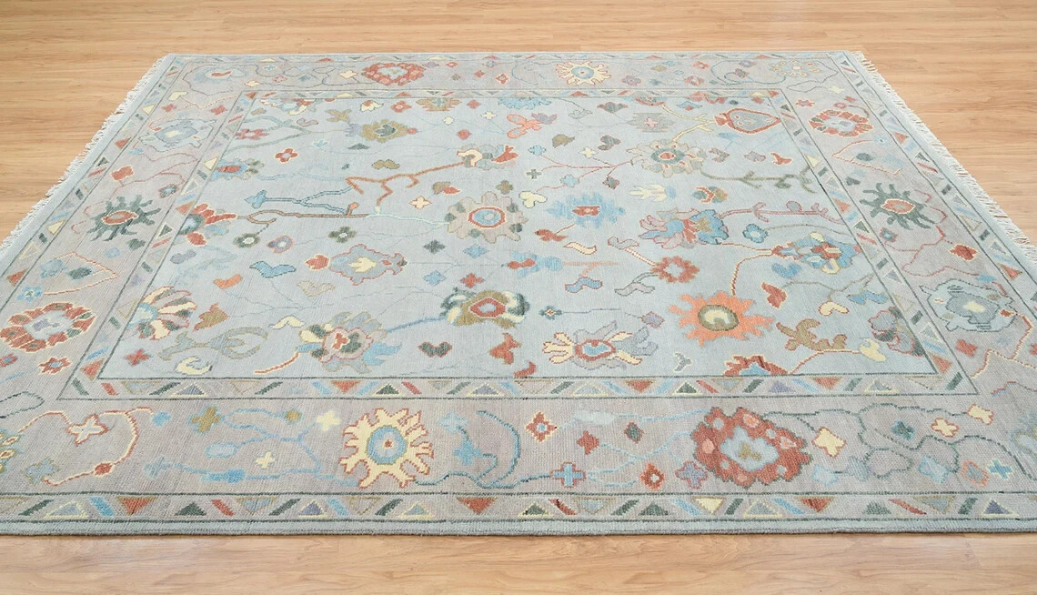 8X10 New Oushak Rug Contemporary Living Room Area Rug Hand Knotted Floral Rugs