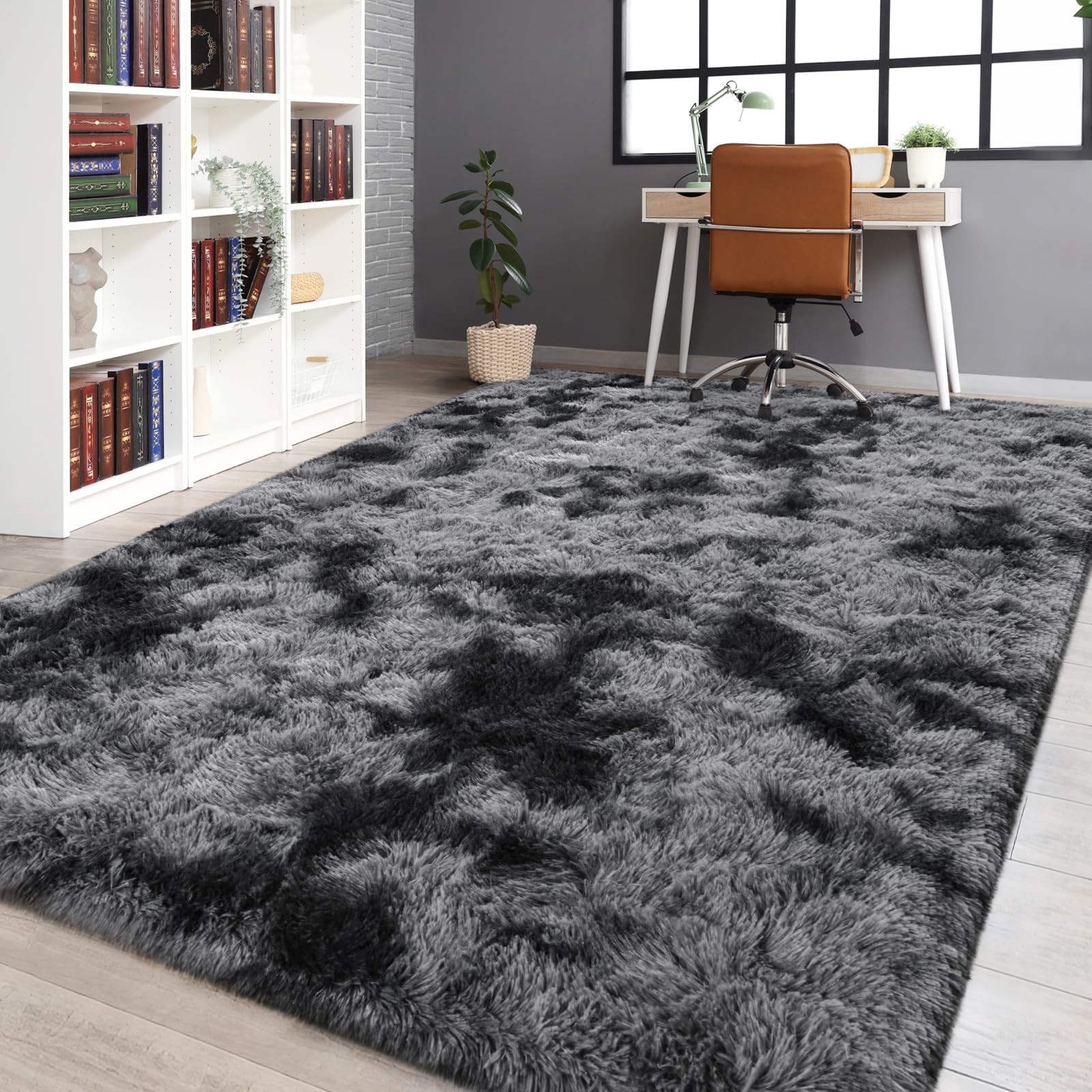 FlyDOIT Large Area Rugs for 4′ x 6′ (Rectangular), Tie-dyed Black and Grey