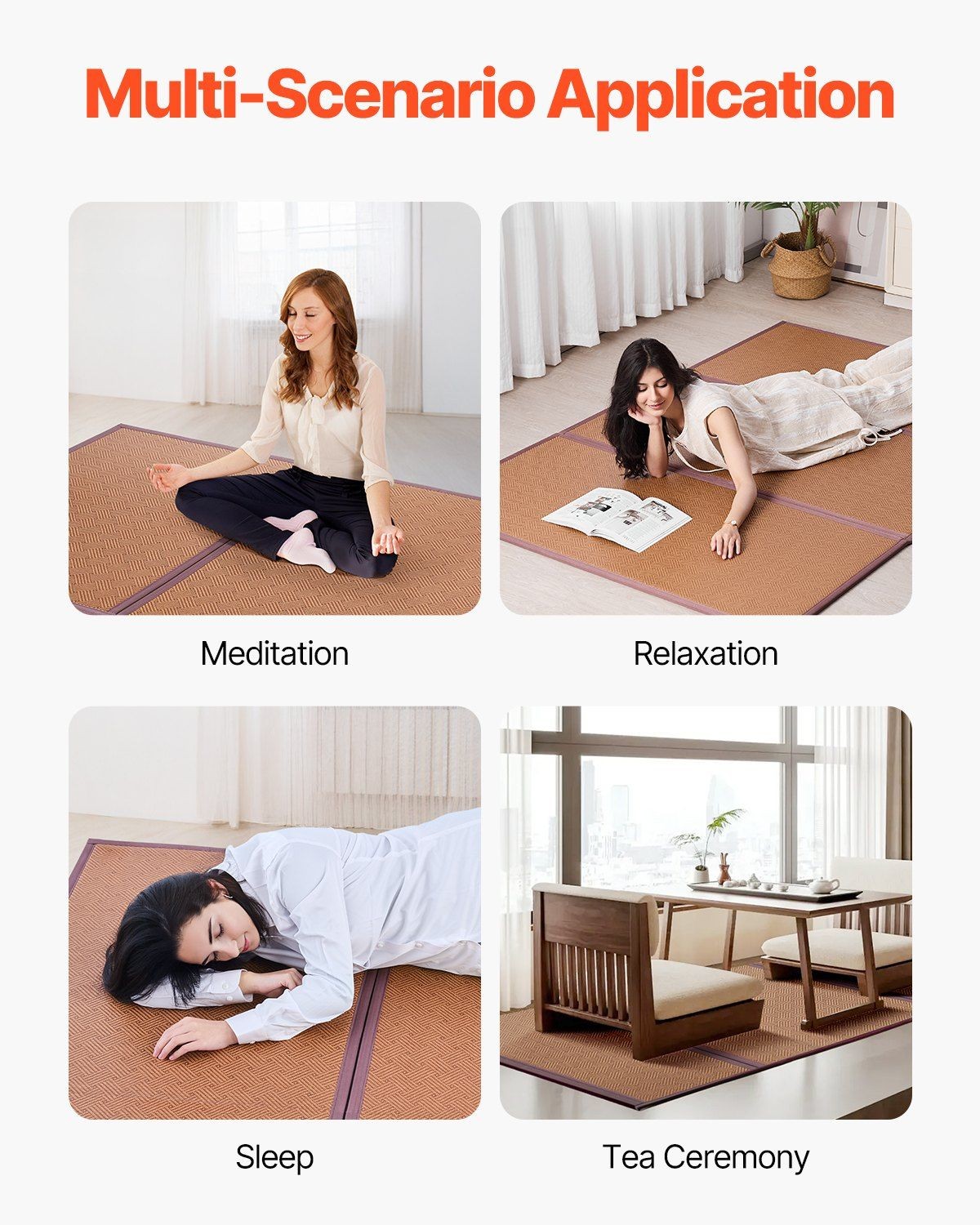 80x55in Foldable Handwoven Rattan Tatami Mat & Non-Slip Floor Mat