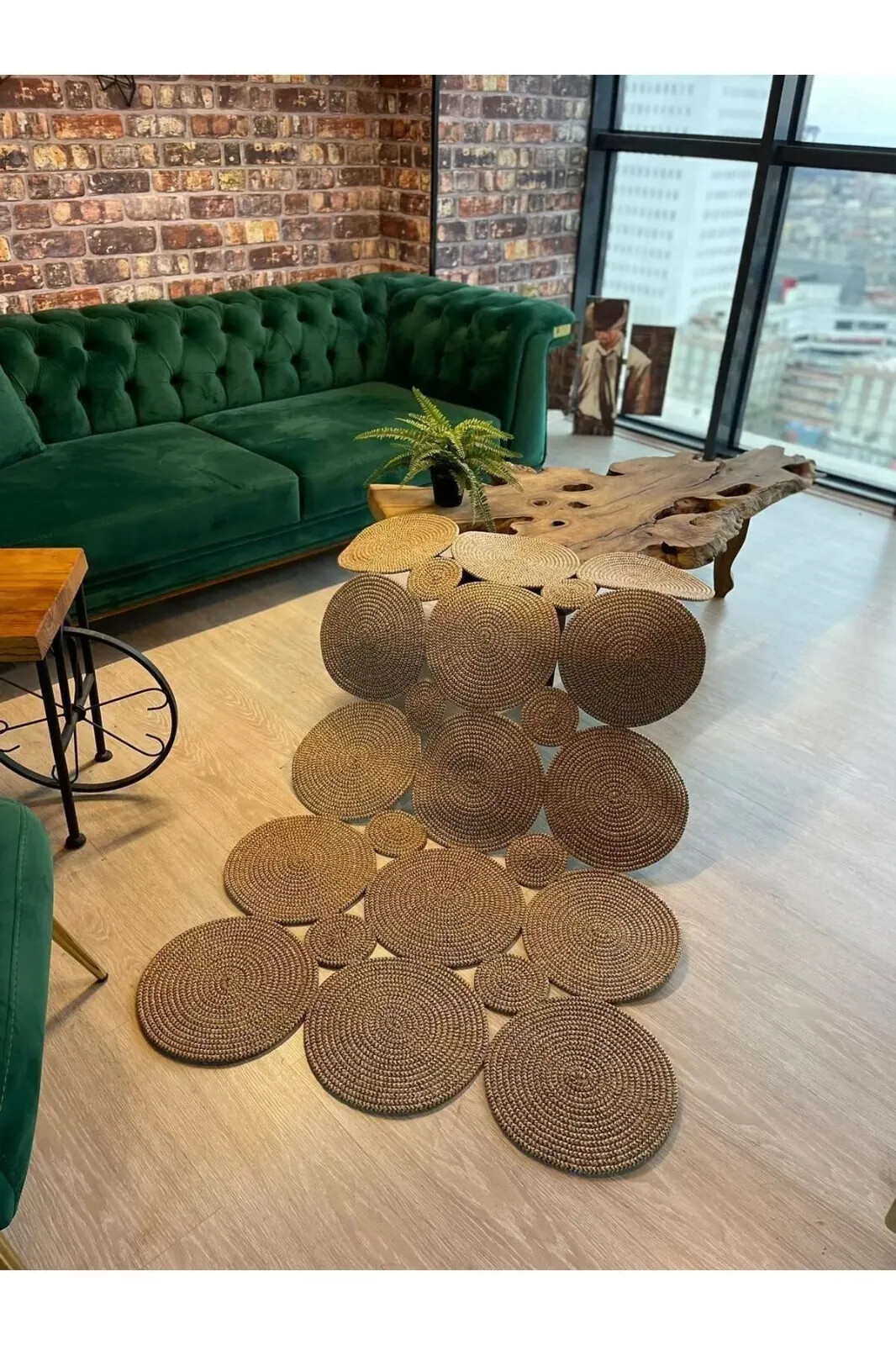 Straw Jute Knitting Circles Pattern Rug Special Design Carpet