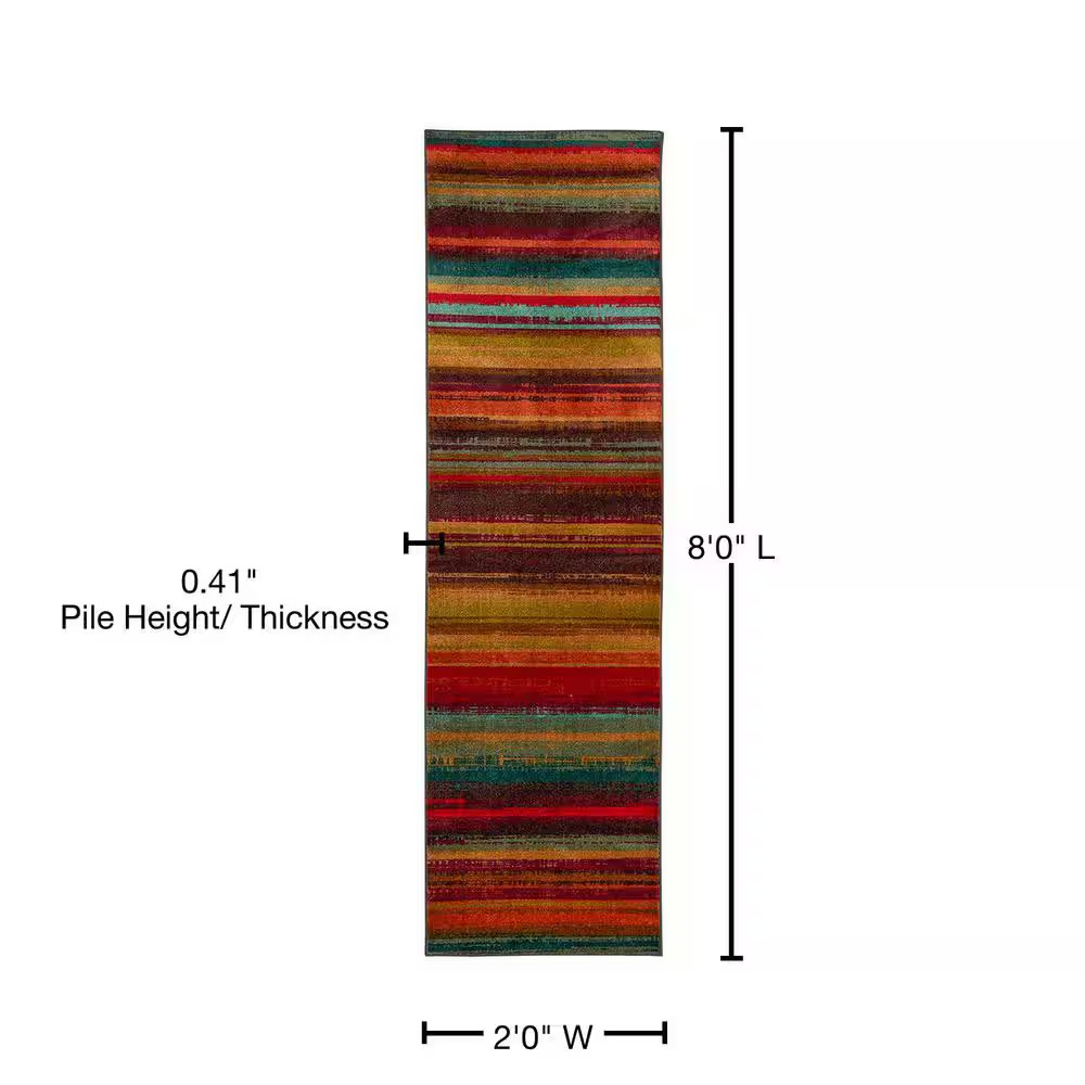 Boho Stripe Multi 2 Ft. X 8 Ft. Machine Washable Striped Runner Rug