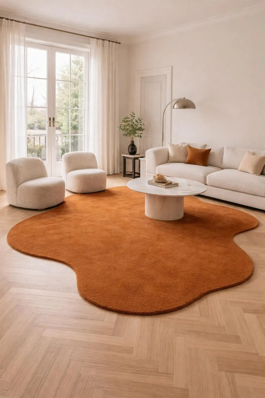 Hand Tufted Wool Abstract Terracotta Rug Organic Shape Area Rug Modern Irregular