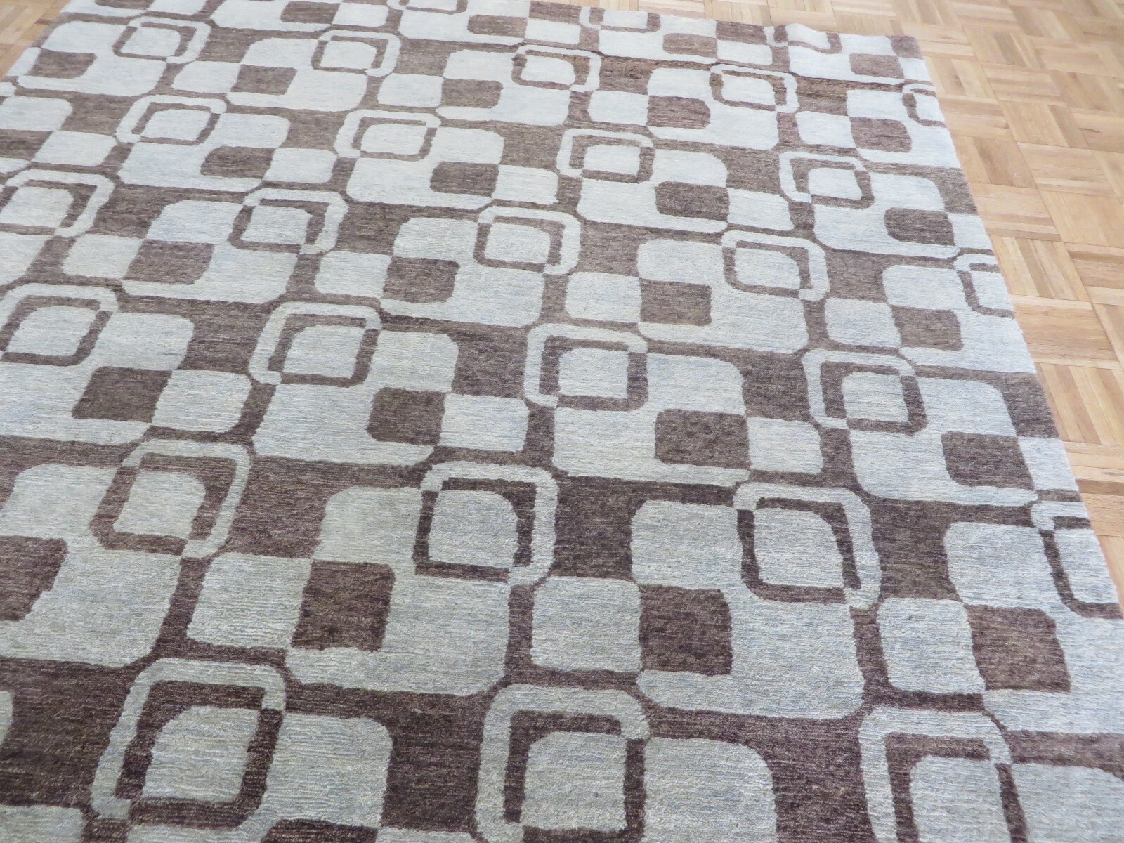 6 x 9 Hand Knotted Brown & Sky Blue Geometric Oriental Rug G13730