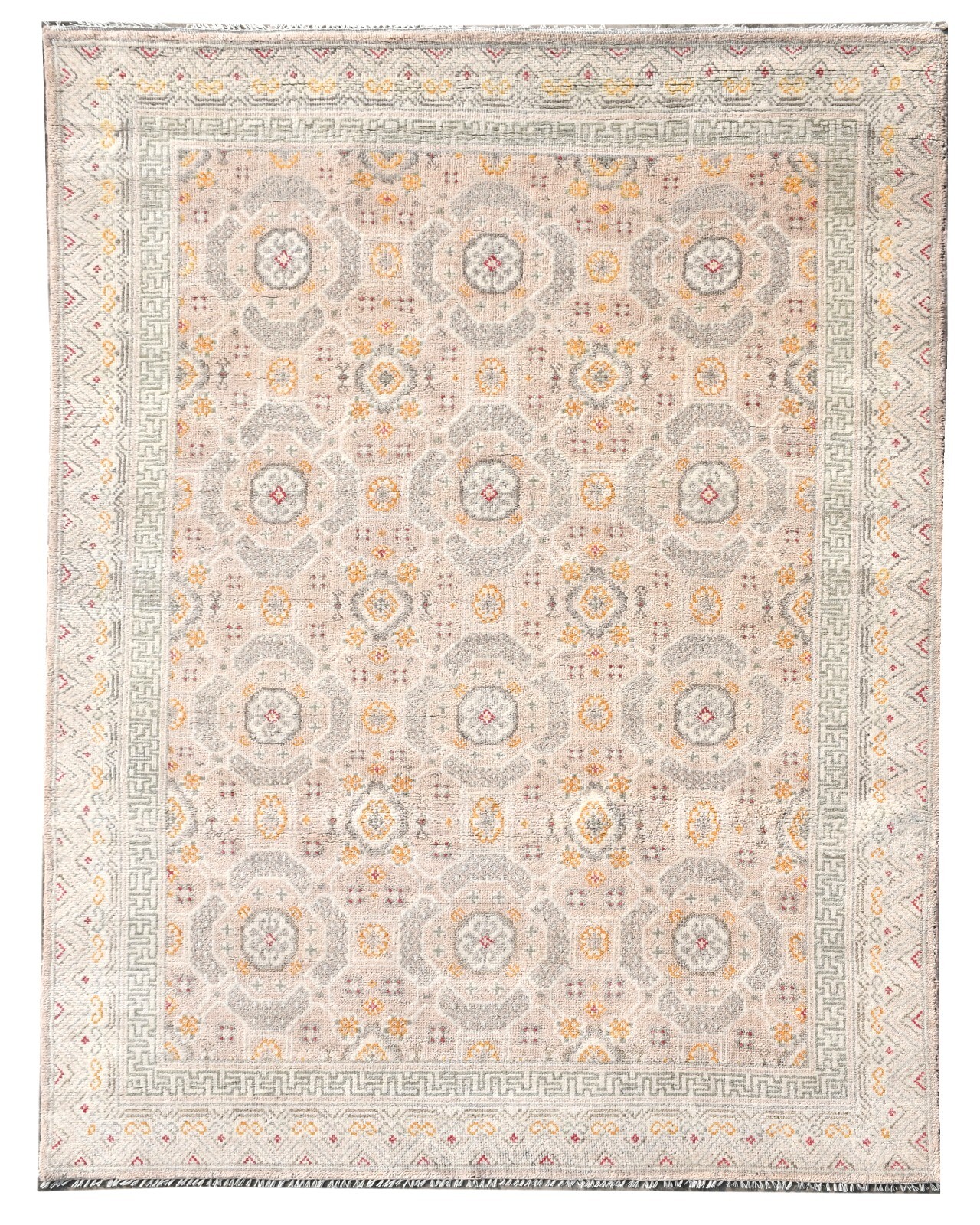 6X9 Khotan Hand-Knotted Wool Area Rug Pale-Pink Carpet