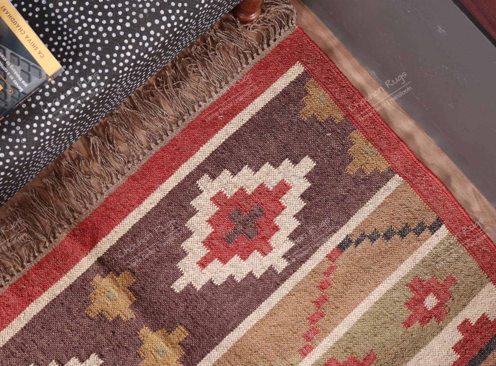 Handmade Wool Jute Rug Boho Tribal kilim Area Rug Handwoven living room rugs