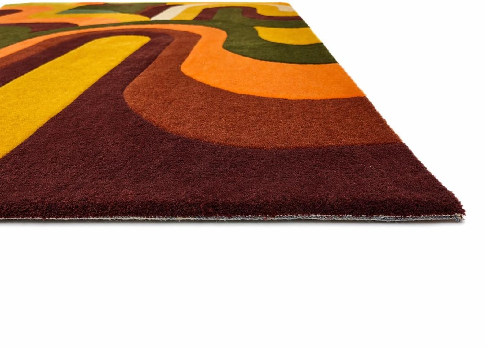 Retro Geometric Wool Rug – Mid Century Modern Earth Tone Floor Decor 8×12|9×15