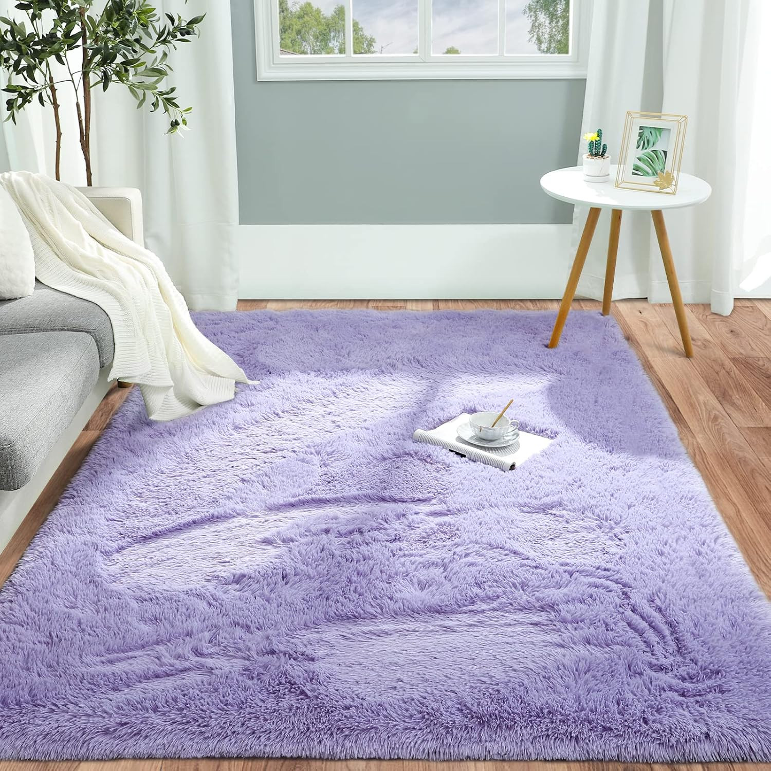 Fluffy Lavender Purple Area Rug for Bedroom Living Room, 3X5 Feet Soft Plush Fuz
