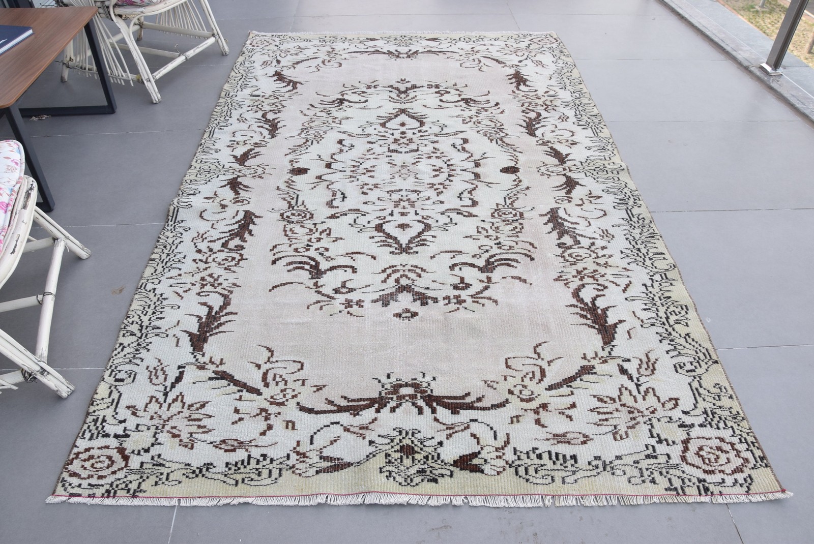 5,3×8,2 ft Vintage Rug, Large Turkish Rug, White Handmade Rug