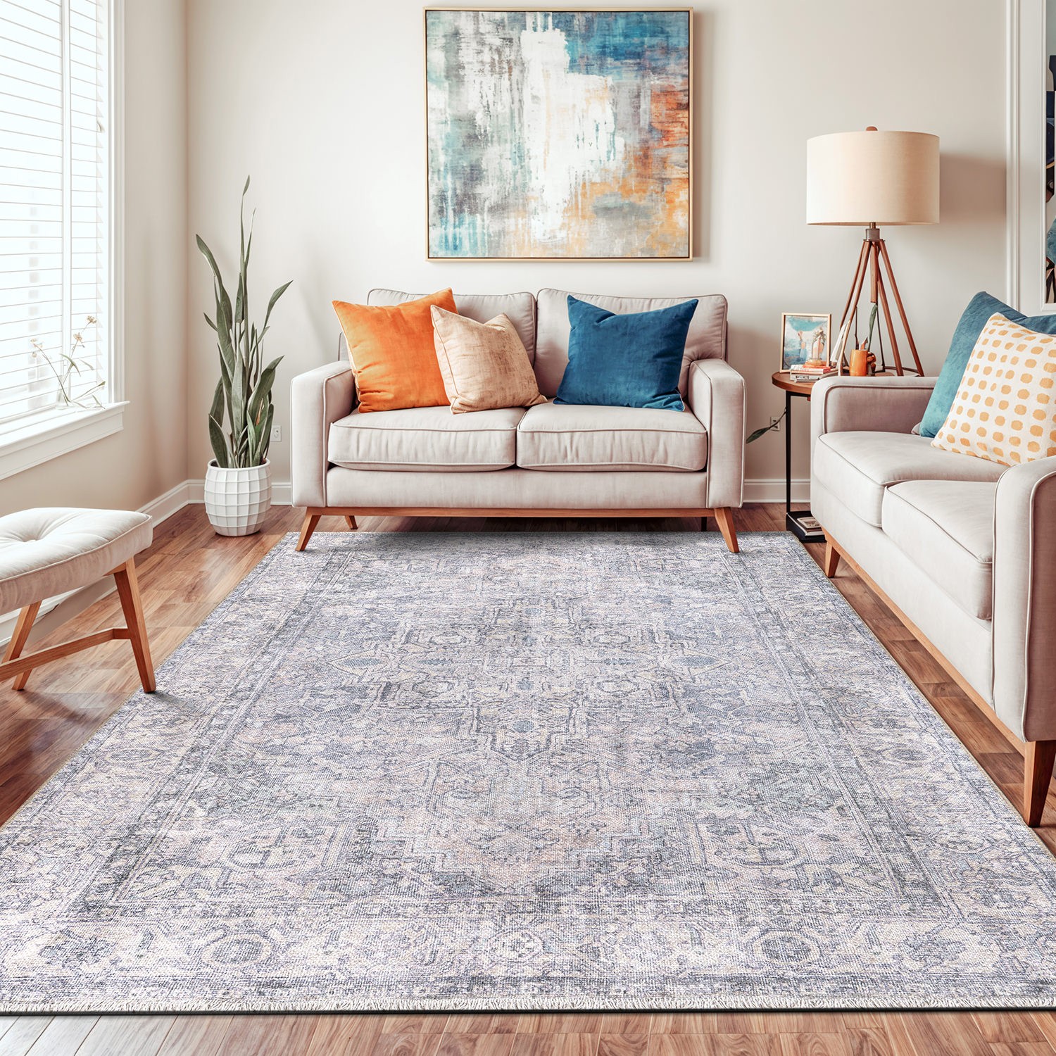 Rugshop Area Rug Transitional Distressed Vintage Machine Washable Rugs Blue 5×7