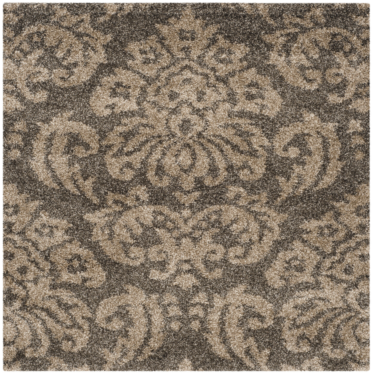 SAFAVIEH Contemporary Damask Floral Plush Shag Area Rug Smoke & Beige Florida