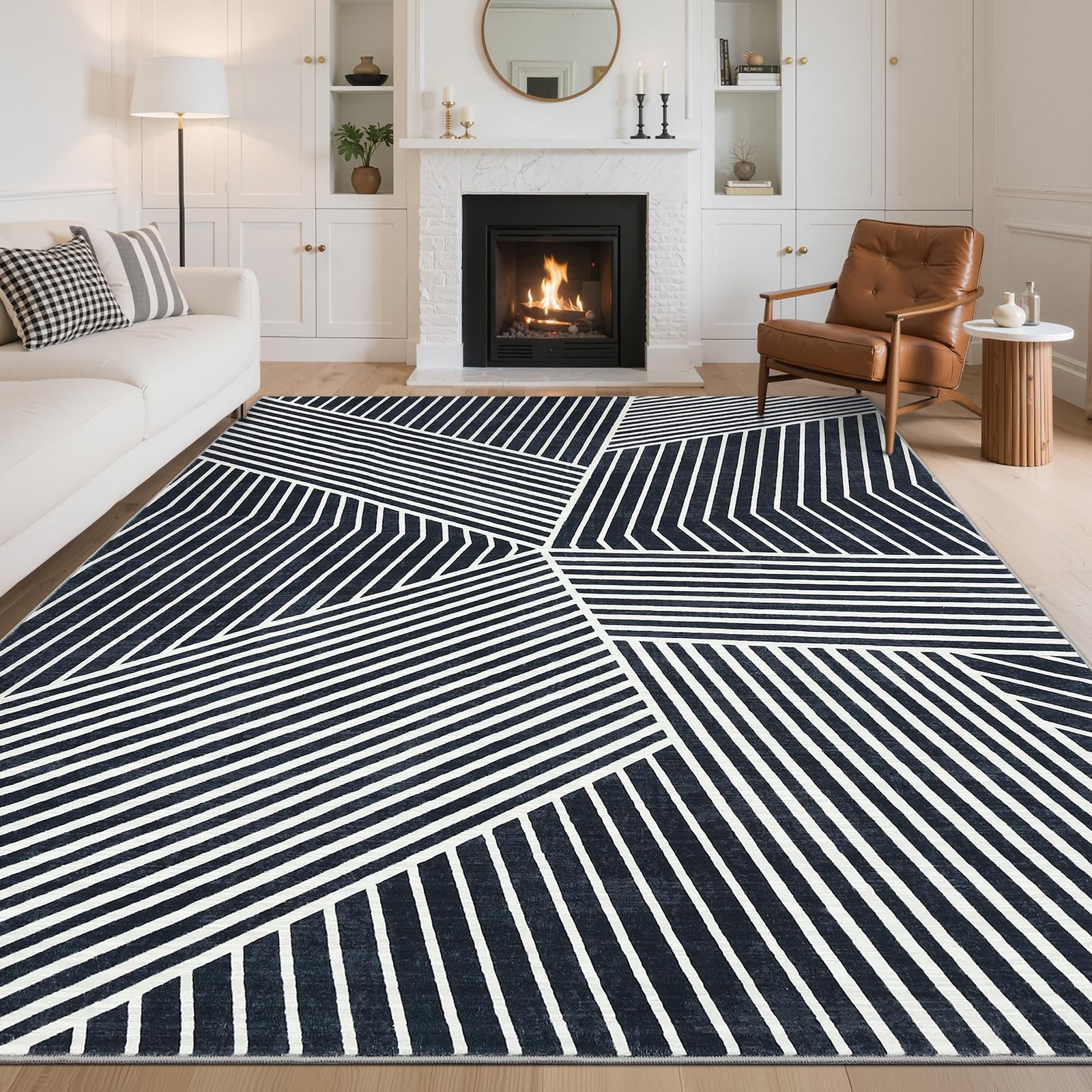 Modern Striped 8×10 Washable Area Rug Non Slip Living Bedroom Entryway Kitchen