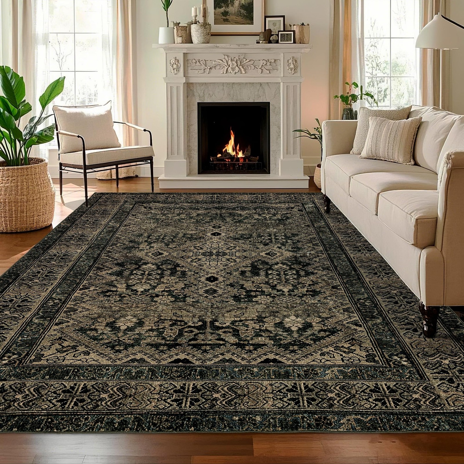 Luxcrest Boho Washable Area Rug 8×10 Dark Green