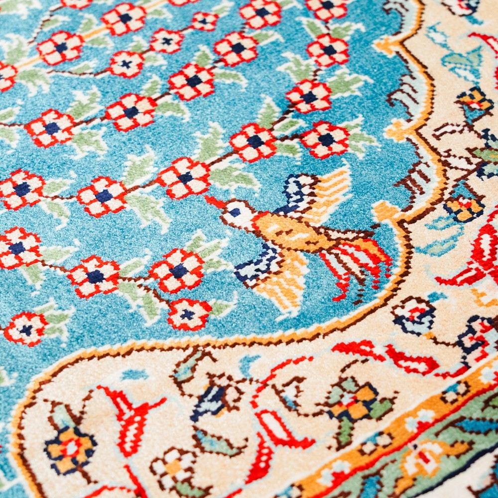 Zhiyi 2x3ft Handmade Silk Rug Blue Hand-knotted For Prayer Tapestry Carpet 866A