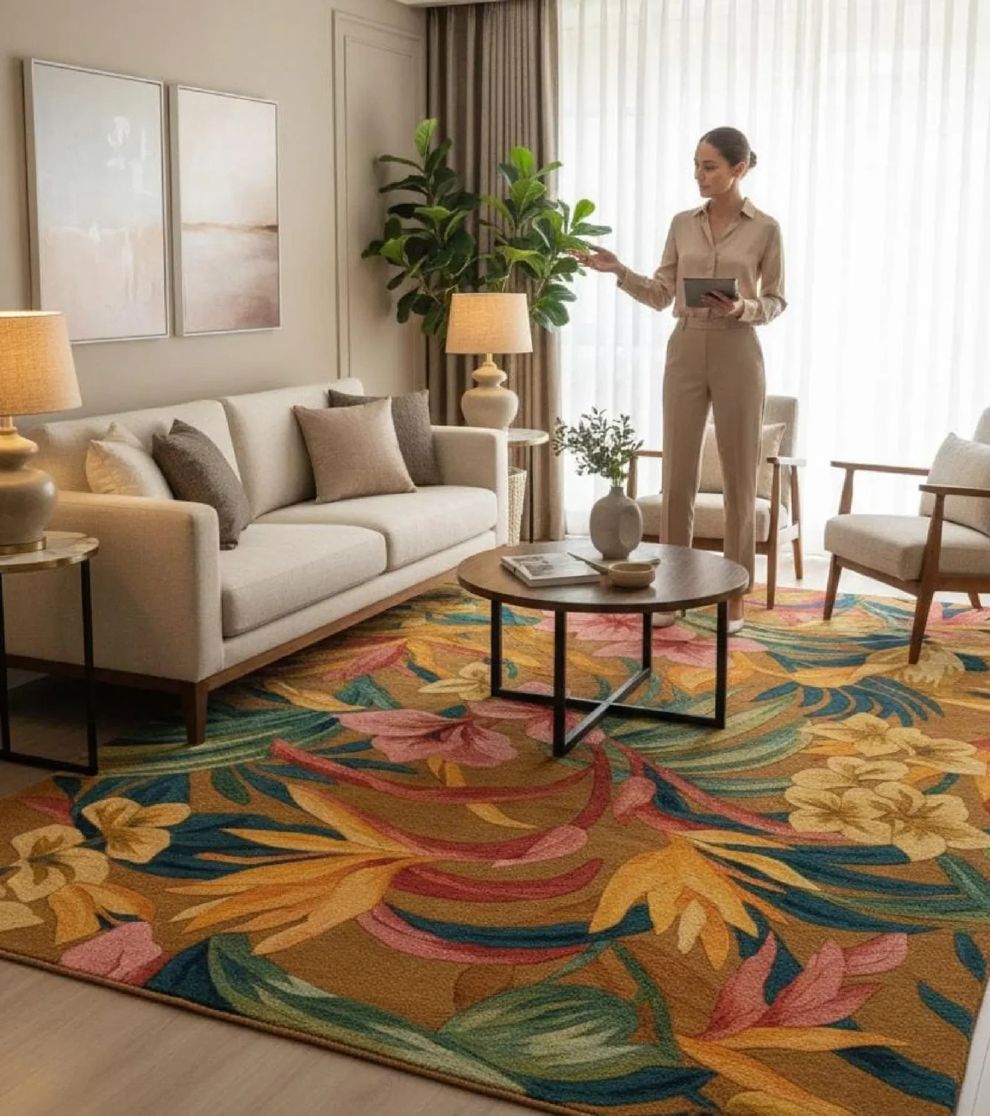 Hand Tufted Floral Design Multicolor Wool Area Rug Handmade Living Room Carpet.