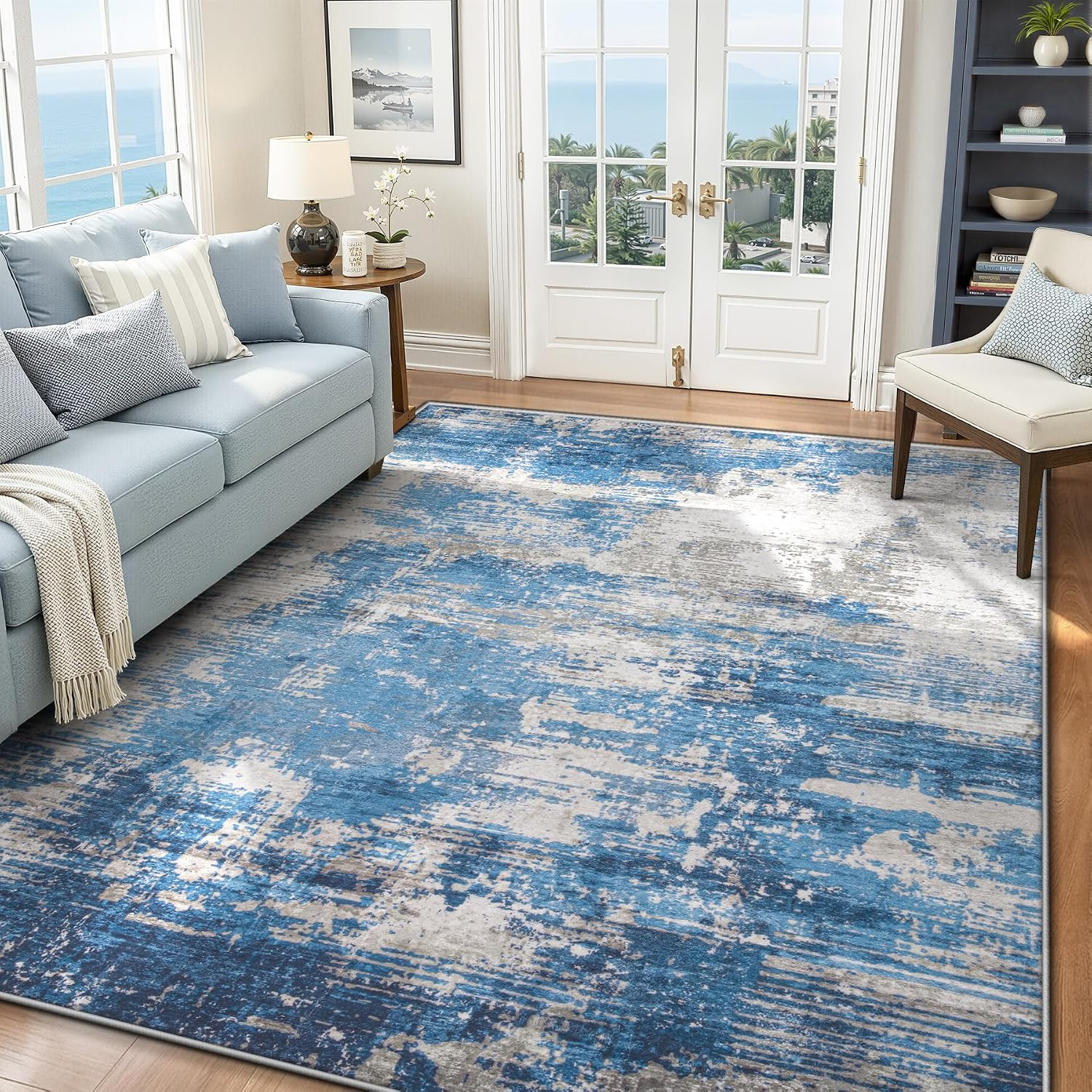 6X9 Area Rugs for Living Room Washable Rug(Blue Grey, 6’X9′) | Modern Abstract R