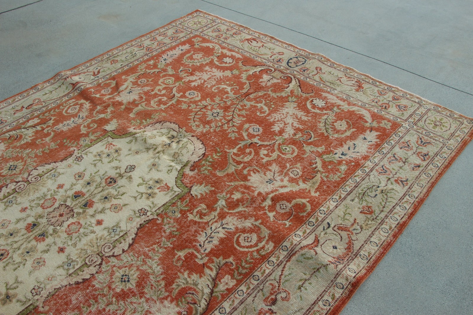 6,6×10,5 ft Turkish Rug, Orange Patchwork Vintage Rug Wool