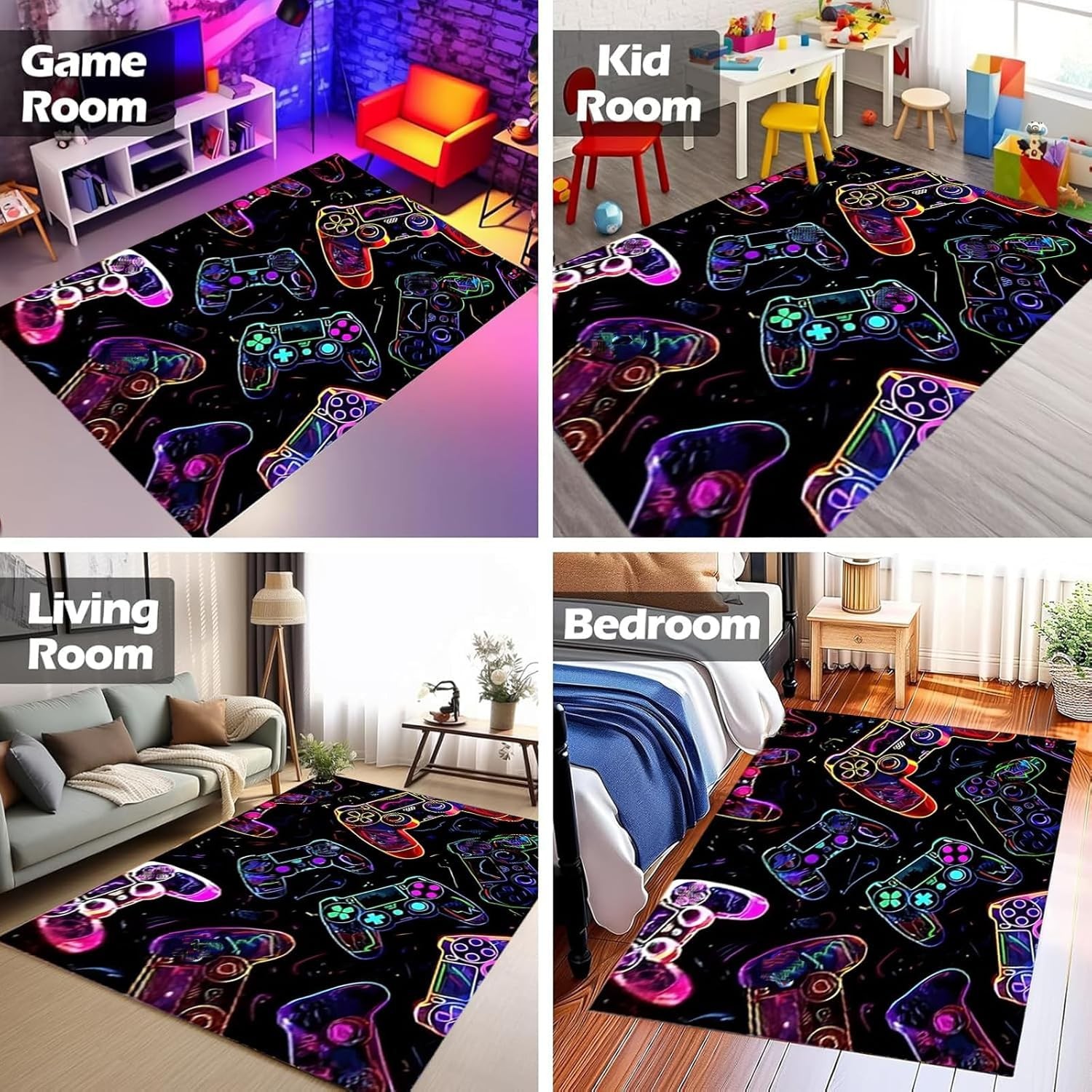 Gaming Area Rug Video Game Printed Playroom Living Room Mat 47×31 Inch