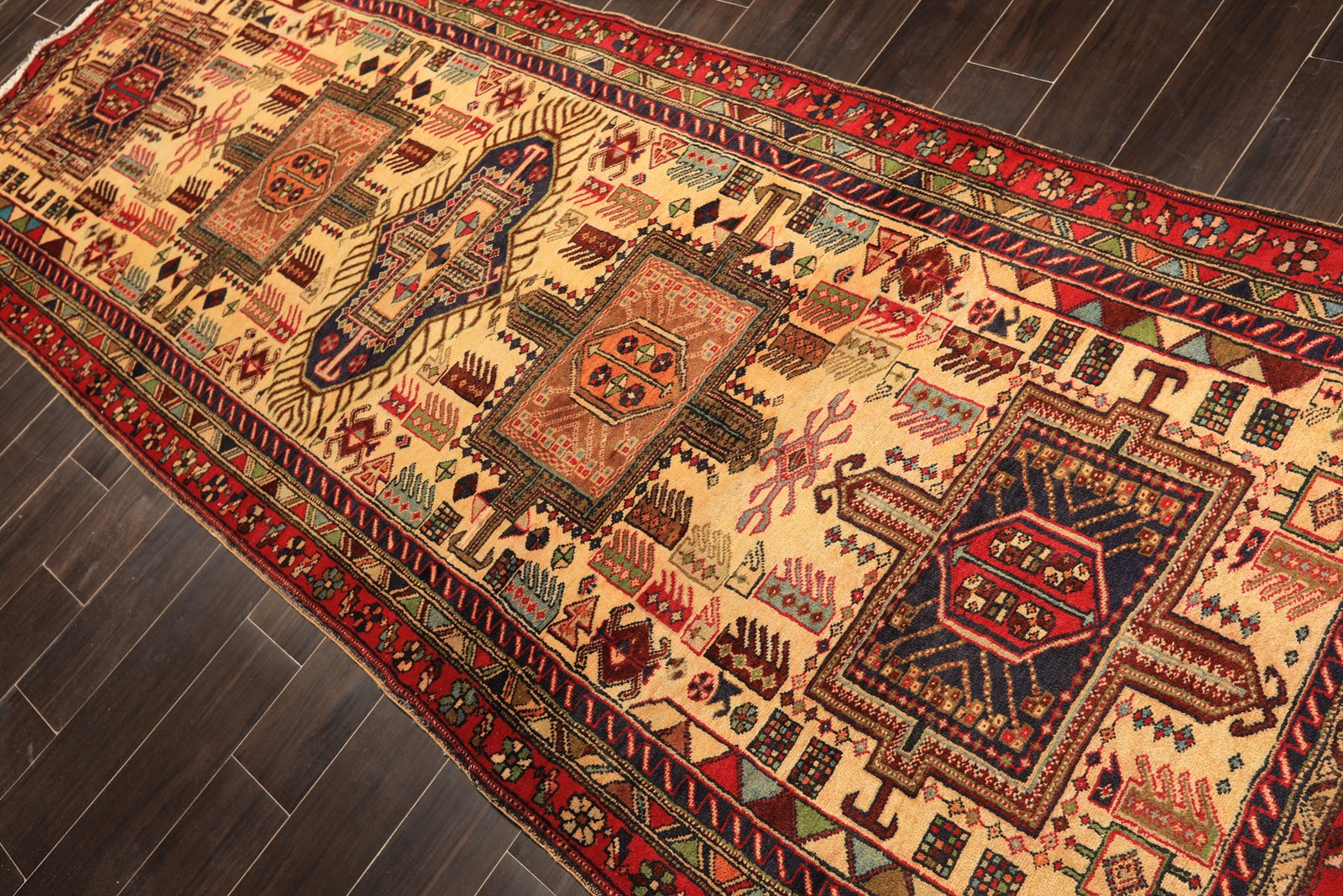 4×10’4” Runner Hand Knotted Wool Kurdishh Hamadaan Vintage Vegetable dyes Rug