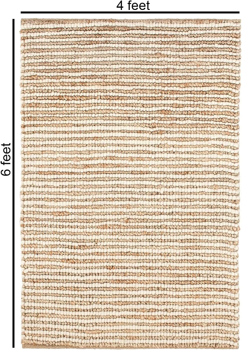 Natural Ivory Handwoven Wool & Jute Chunky Stripes Rug – 4′ x 6