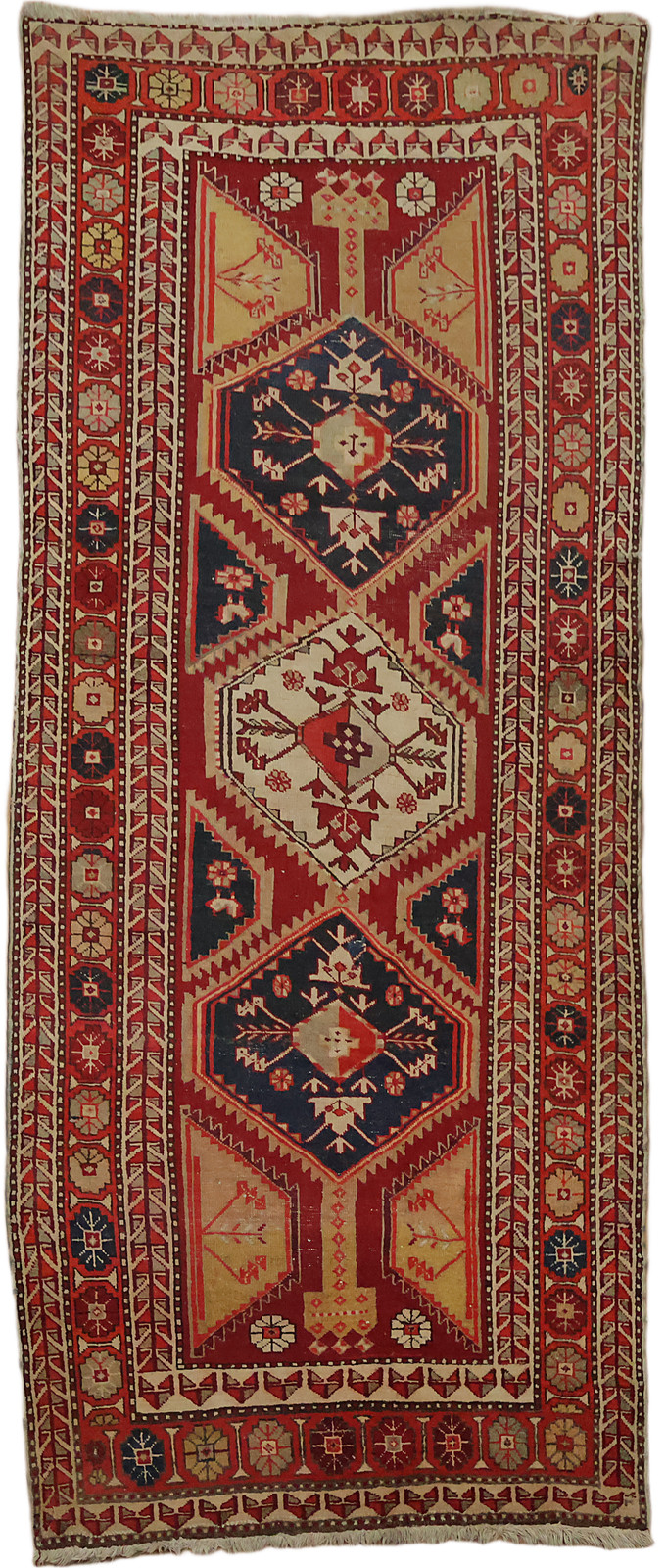4×8 All-Over Vibrant Rust & Dark Blue Hues Hand-Knotted Wool Area Rug