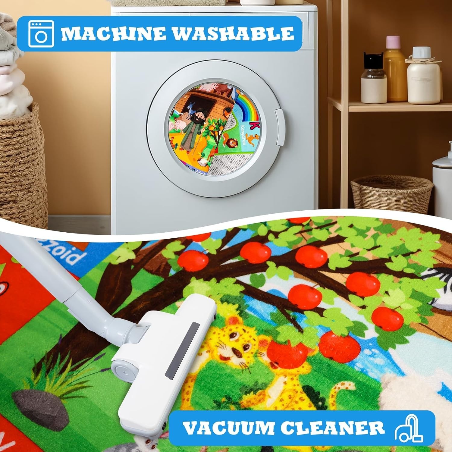 ABC Kids Rug for Playroom 59×39.4 in Noah’s Ark Animals Rug Baby Play Mat