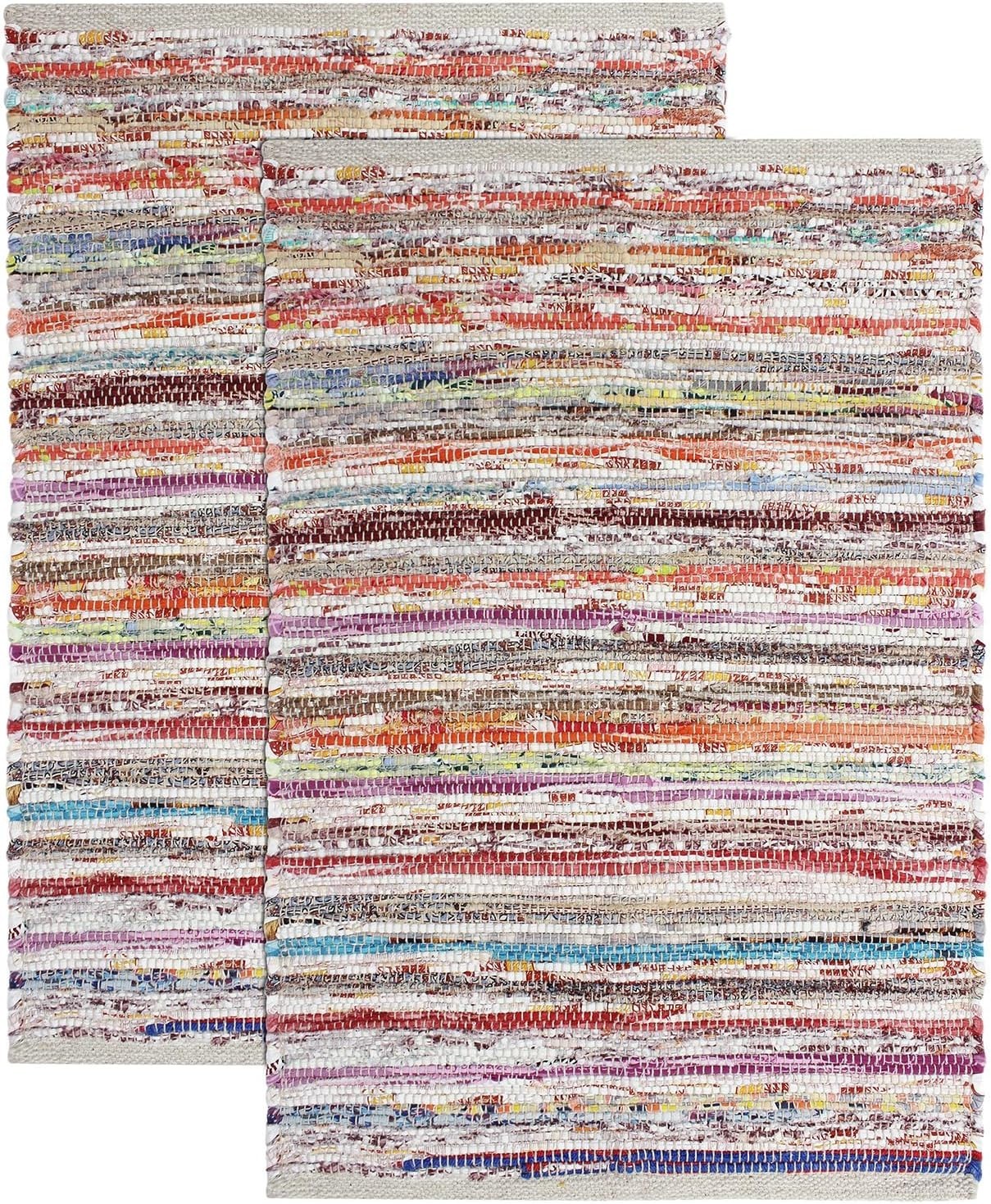 Cotton Chindi Rag Rug 2 Pack Handwoven Reversible Boho Farmhouse Accent 20×32