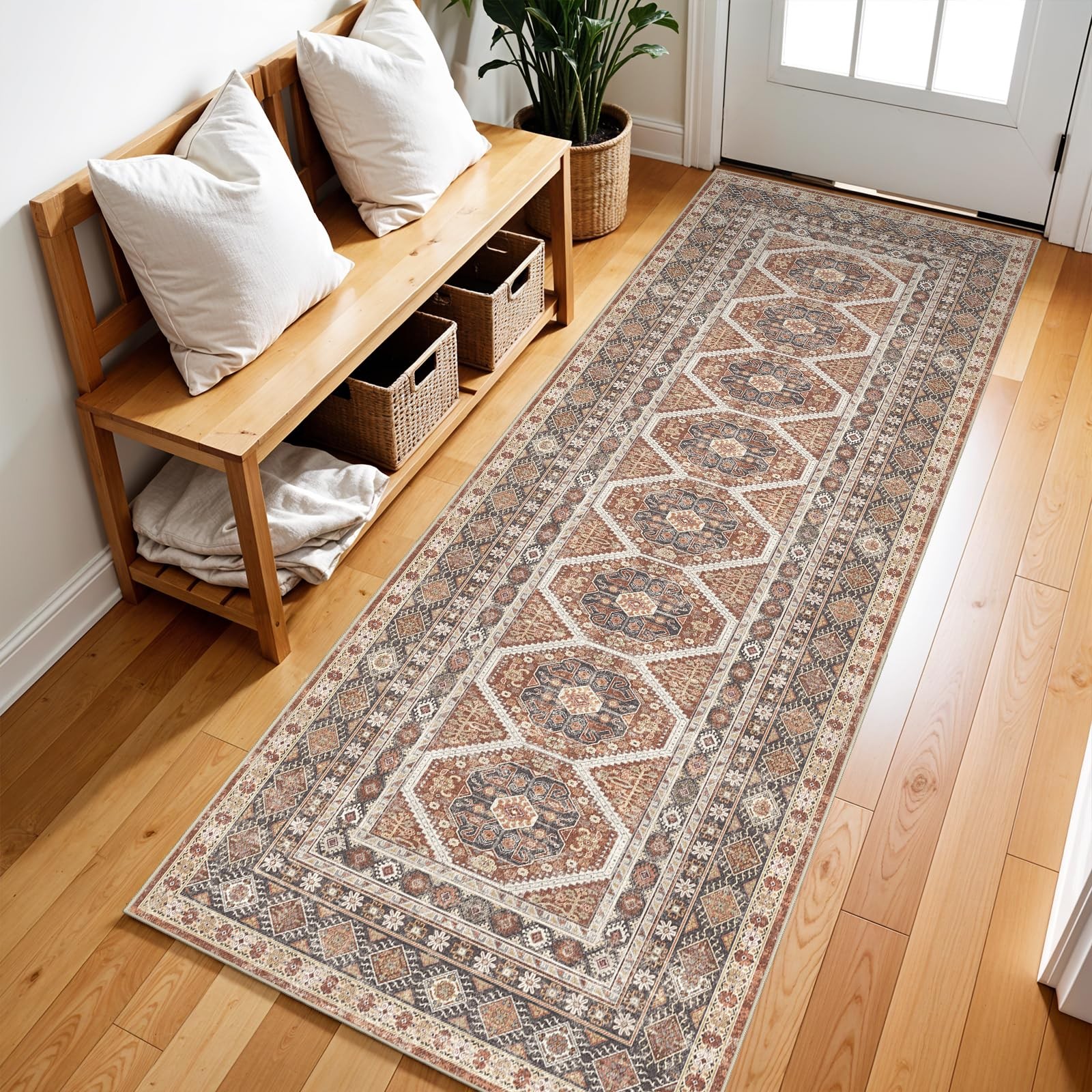 2×6 Runner Rug Kitchen Washable: Oriental Indoor Hallway Runners with Non