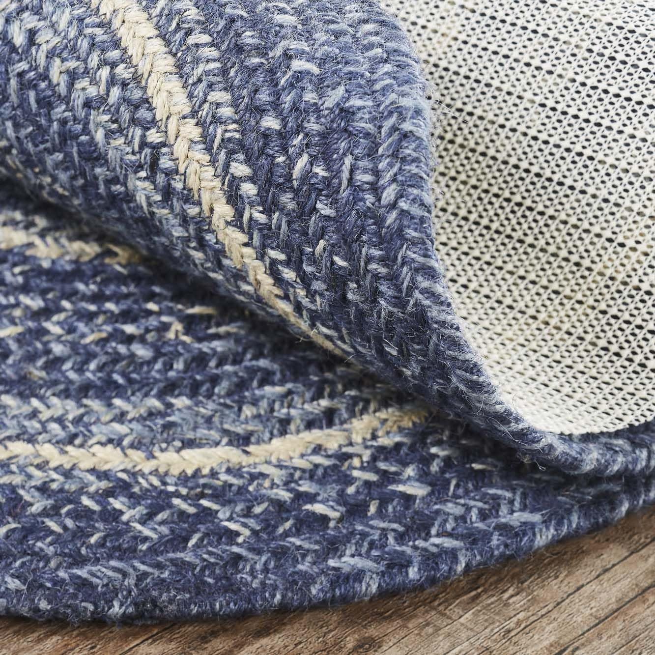 VHC Brands Great Falls Blue Rug with PVC Pad, Jute Blend, Oval , Blue White, 27x