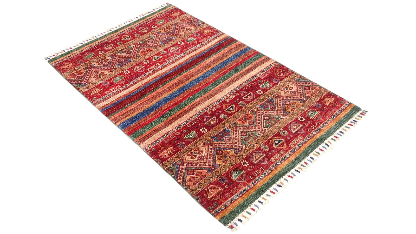 Afghan Ziegler Khorjin Carpet 100X150 Hand-Knotted Red Stripes Orient D