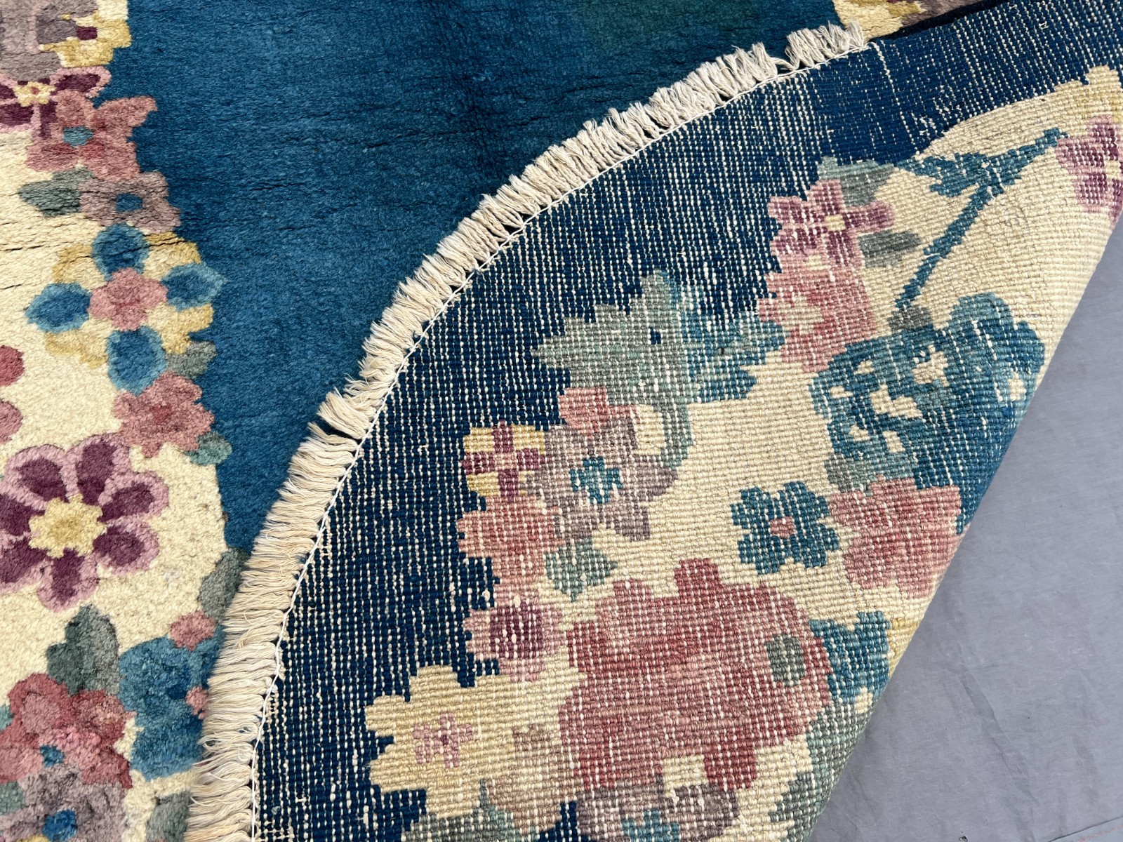 Blue Oval Floral Rug 3×4.10 Vintage Hand Knotted Wool Garland Luxury Carpet