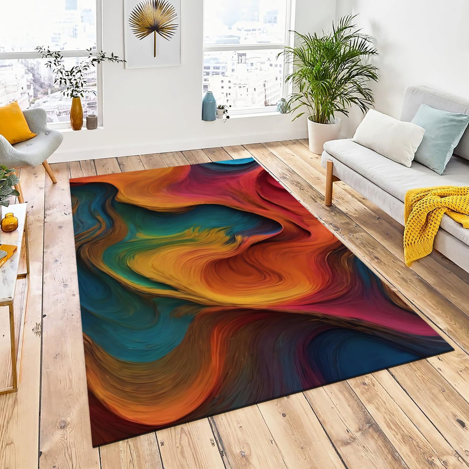 Colorful Rug, Abstract Minimalist Rug, Rainbow Carpet, Non Slip High Quality Rug