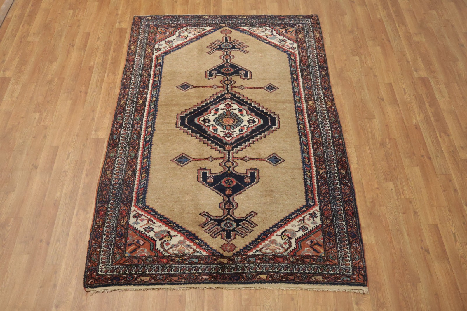 Geometric Wool Area Rug 4×7 Ft Hand-Knotted Tribal Oriental Carpet Accent Rug