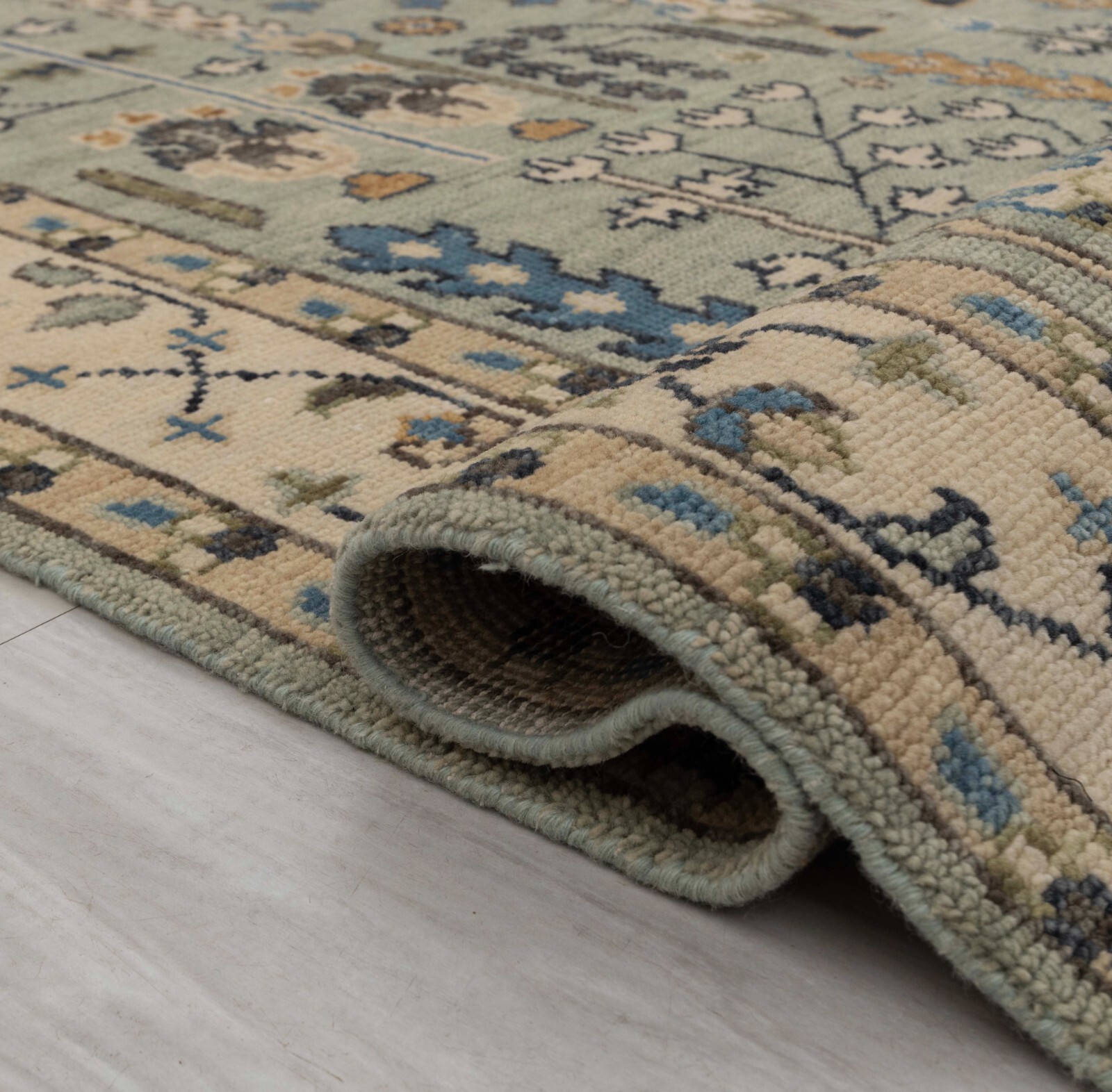 Light Green Ivory Wool Tree Of Life Oushak Turkish Style Handmade CUSTOMIZED Rug
