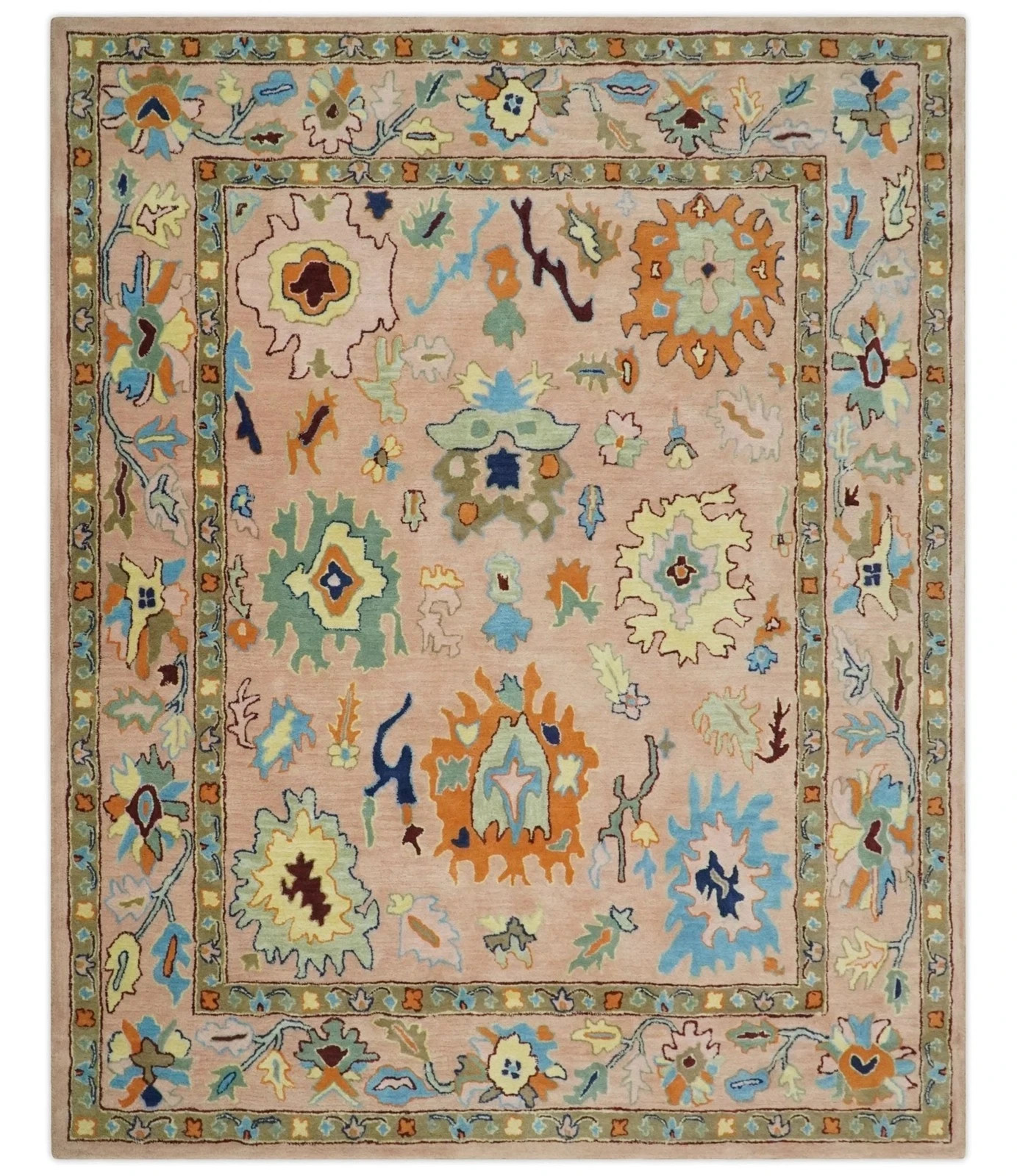 Modern Oushak Peach And Colorful Hand Tufted Wool Area Rug