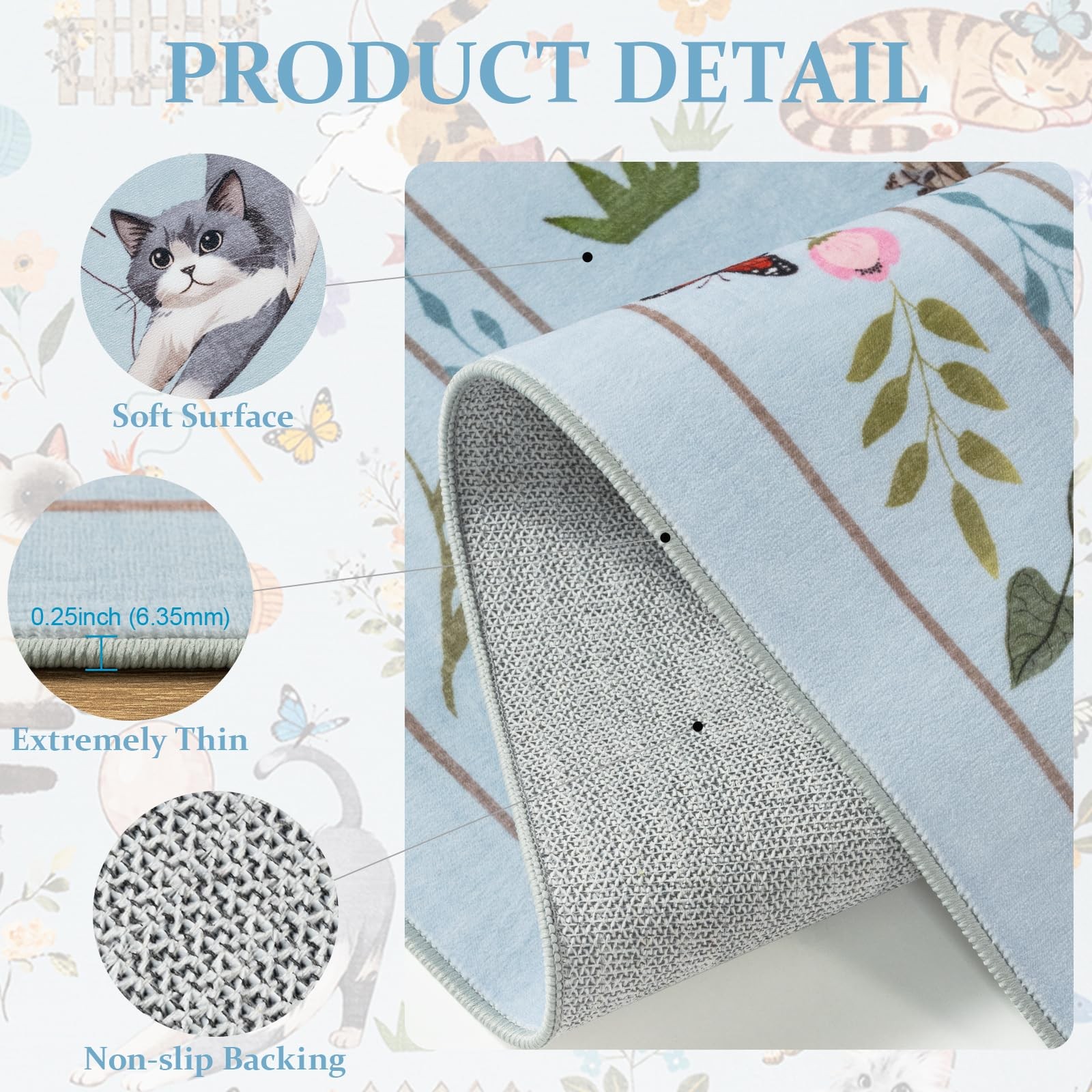 2×3 Small Light Blue Grey Washable Cat Area Rug, Door Mat Indoor Entrance Rug…