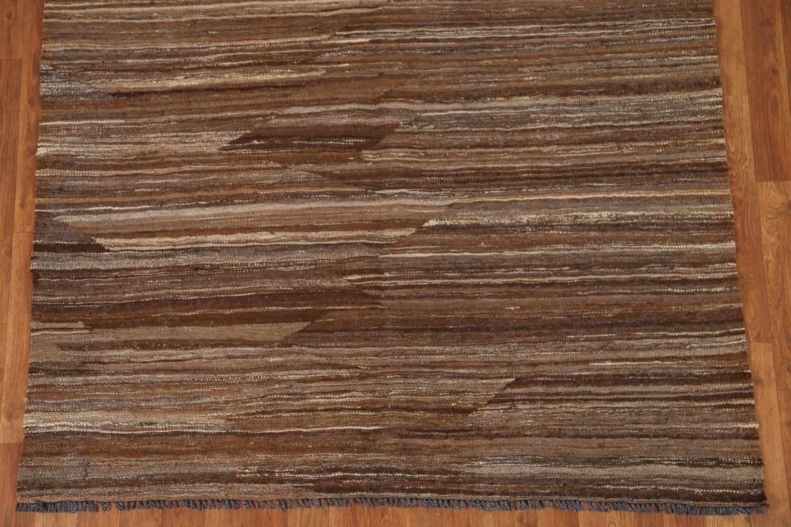 Brown Natural Dyed Kilim Modern Rug 5×6 Ft Flat Weave Wool Carpet Striped Rug
