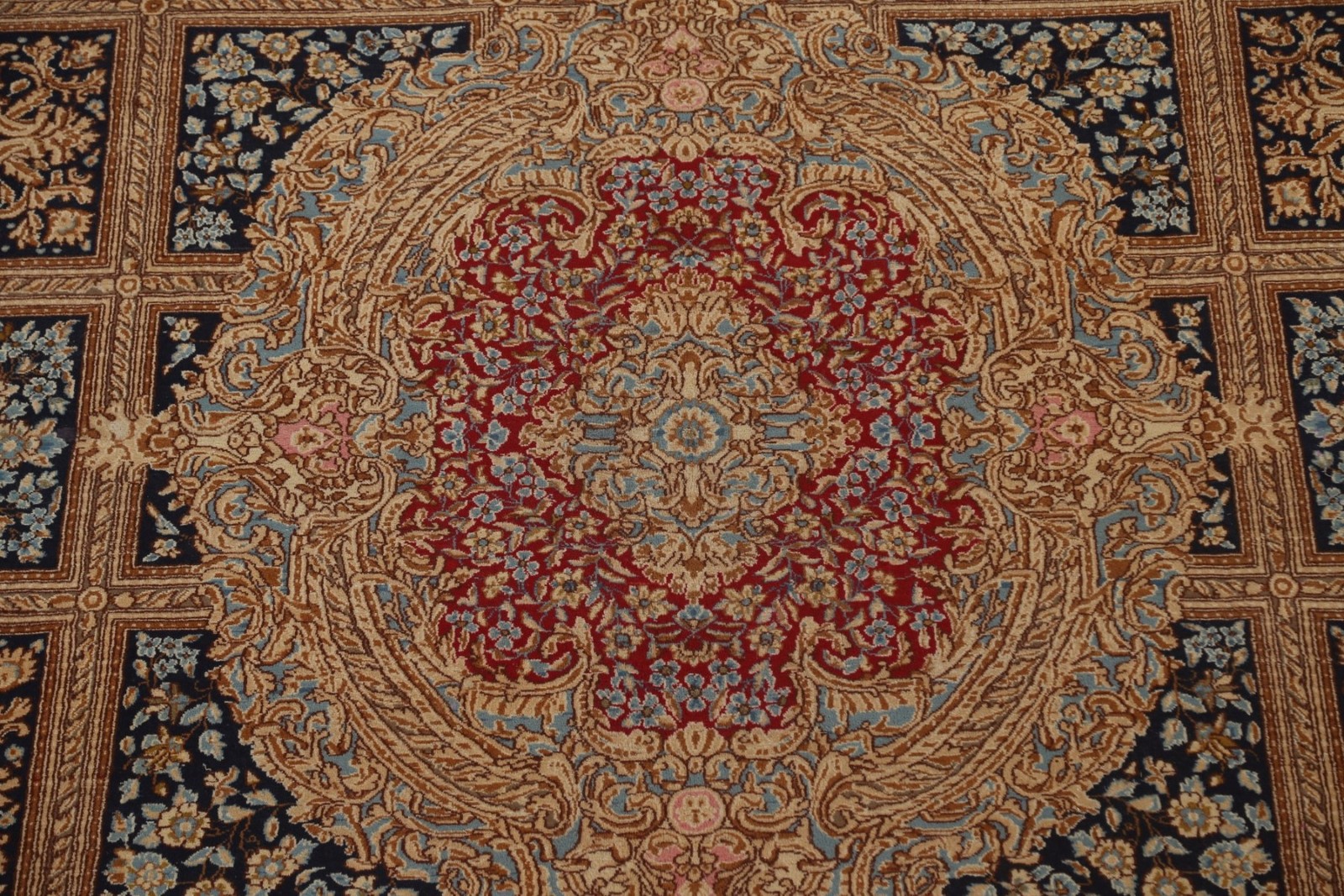 Palace Size Handmade Antique Rug 13×16 Medallion Navy Blue Wool Classic Carpet