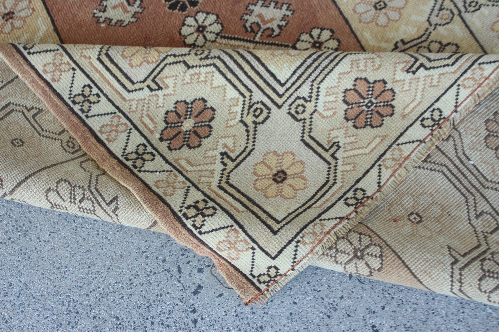 3,9×6,3 ft Area Vintage Turkish Rug, Brown Ikat Wool Rug