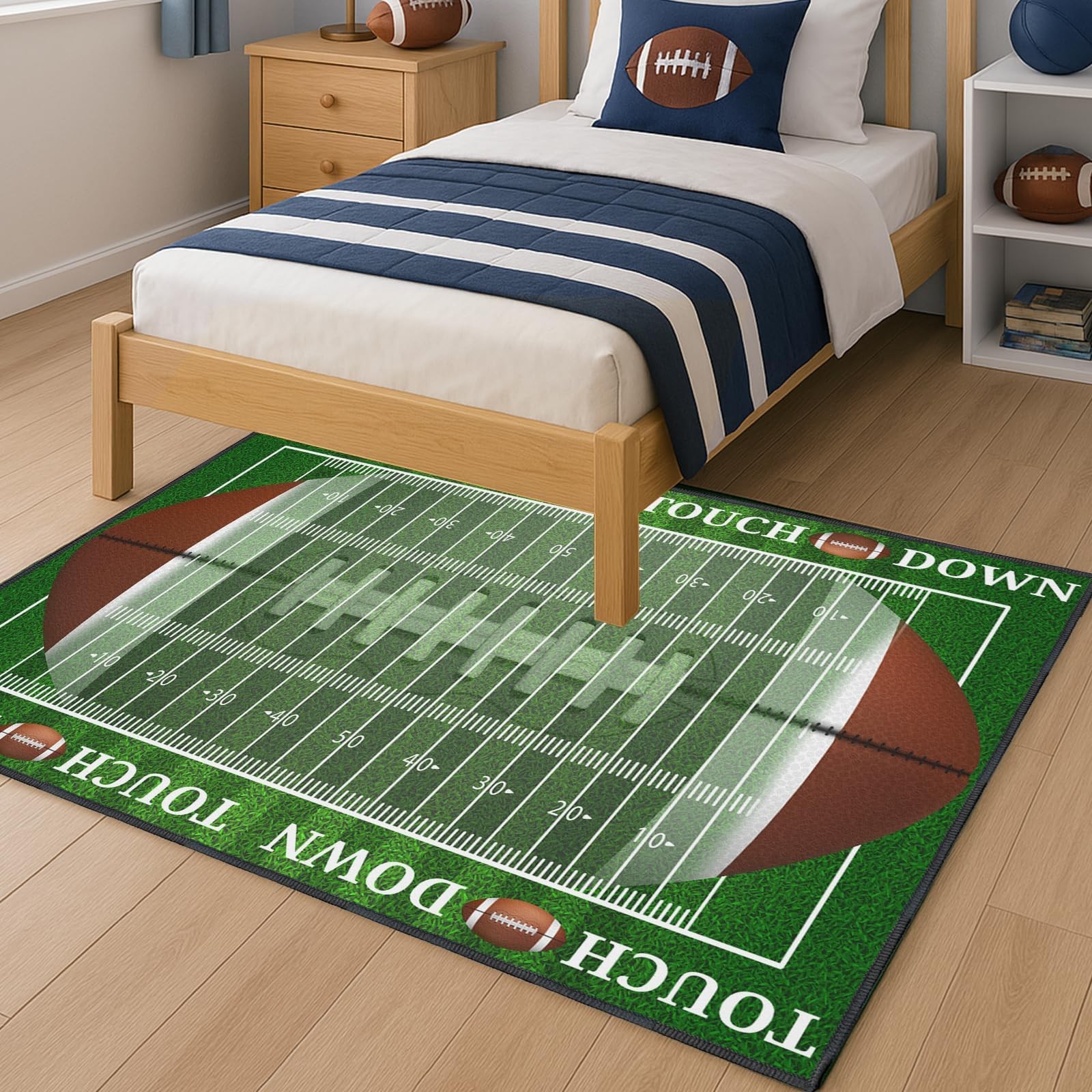 Football Field Area Rug 5’X7′ Non-Slip Sports Decor for Bedroom & Living Room