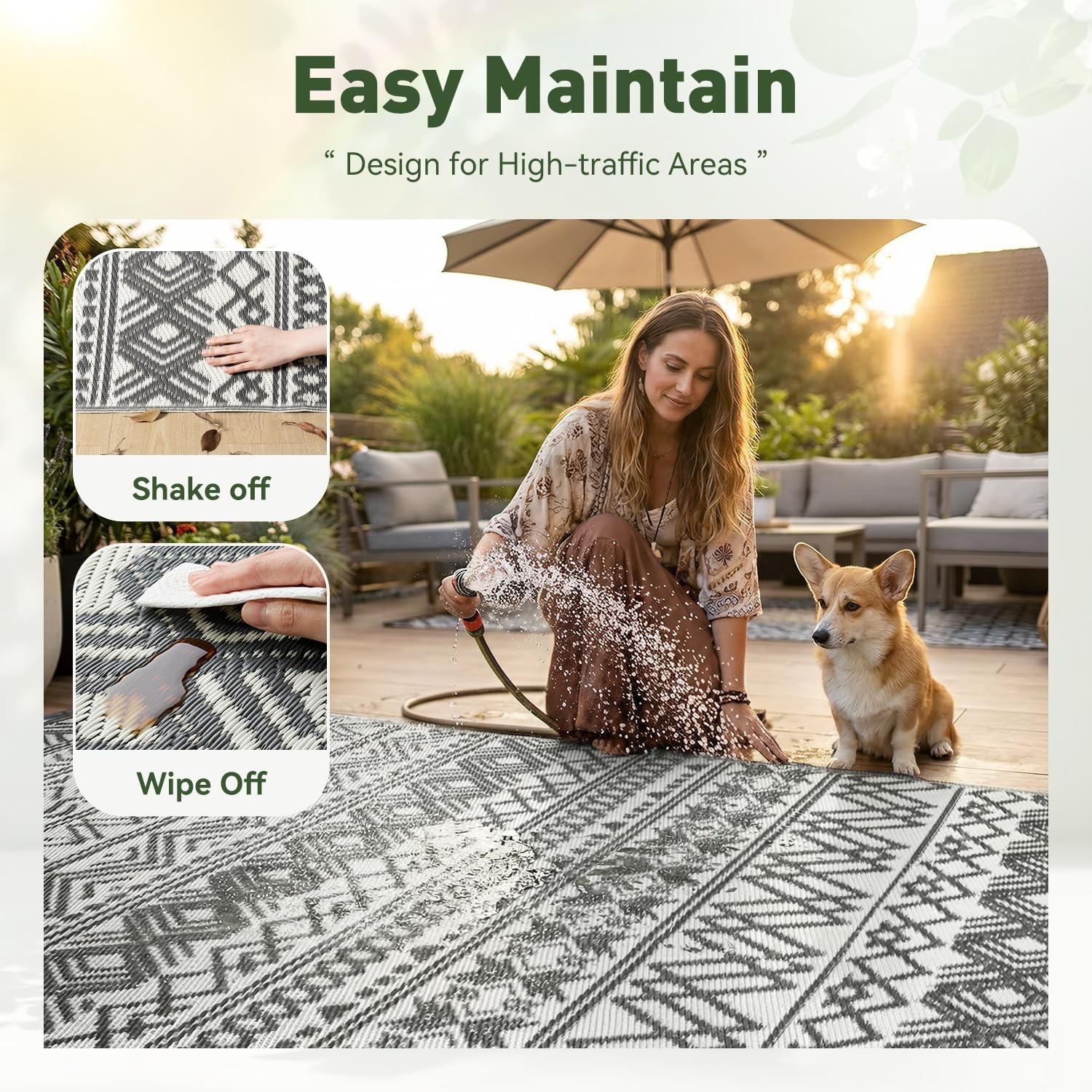 MontVoo-Outdoor Rug Waterproof 6×9 ft Outdoor Carpet Patio Rug Mat Reversible…
