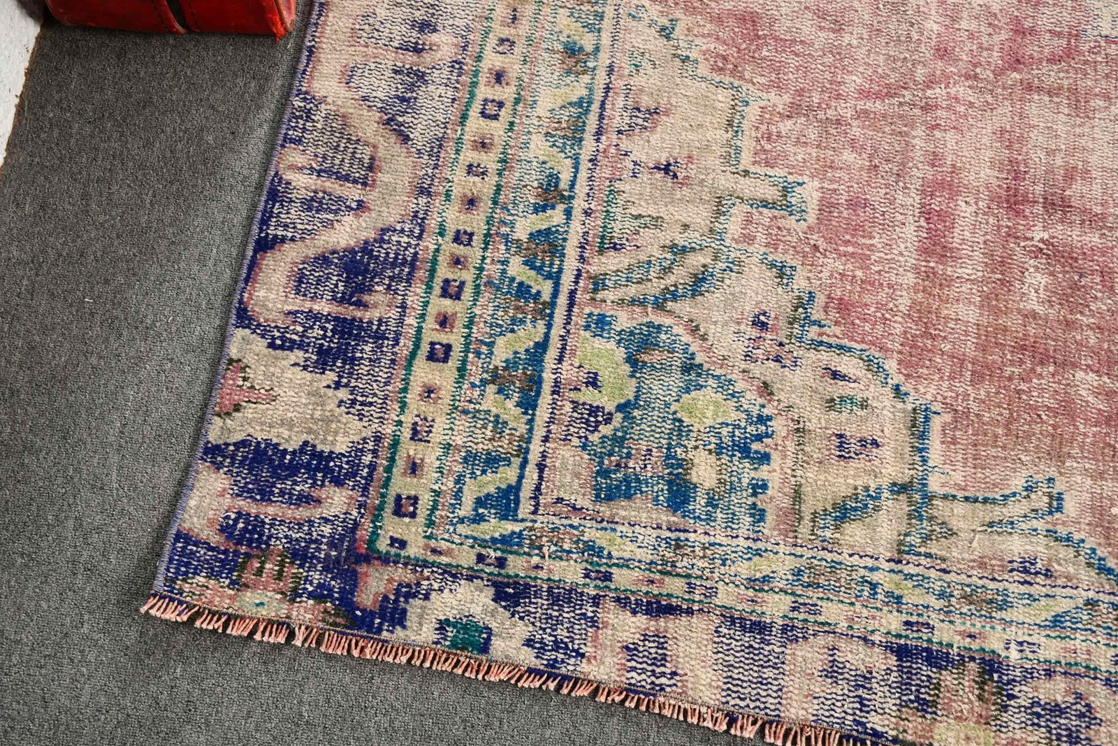 5,6×8,9 ft Vintage Rug, Turkish Large Rug, Blue Floral Wool Rug