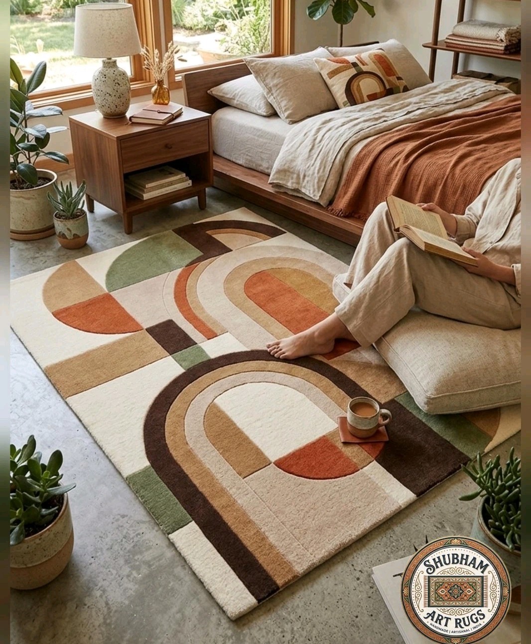 Hand Tufted Wool Rug, Modern Arch Abstract Geometric Carpet, Custom Size