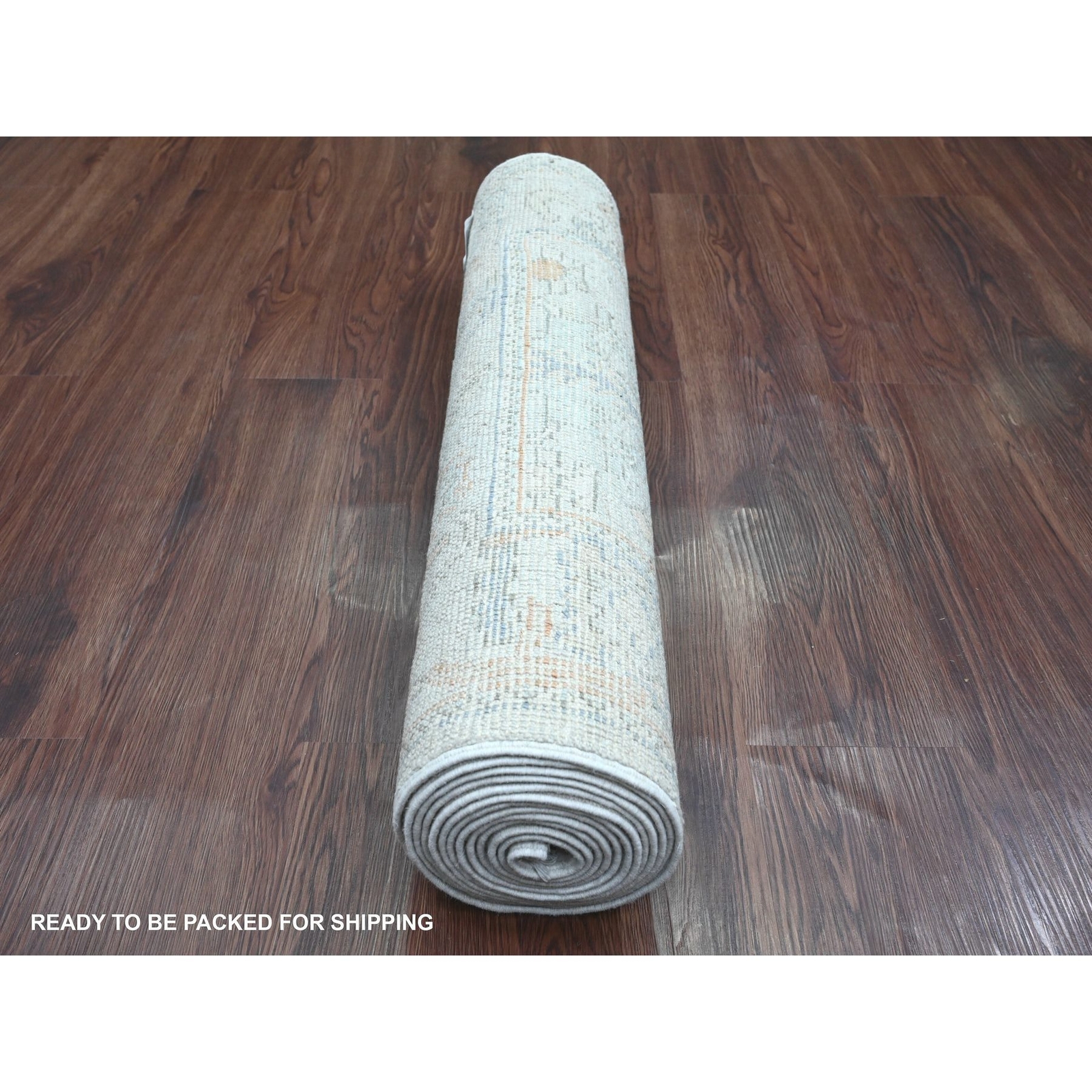 2’7″x12’6″ Cement Gray Hand Knotted Afghan Angora Oushak Wool Runner Rug R20882