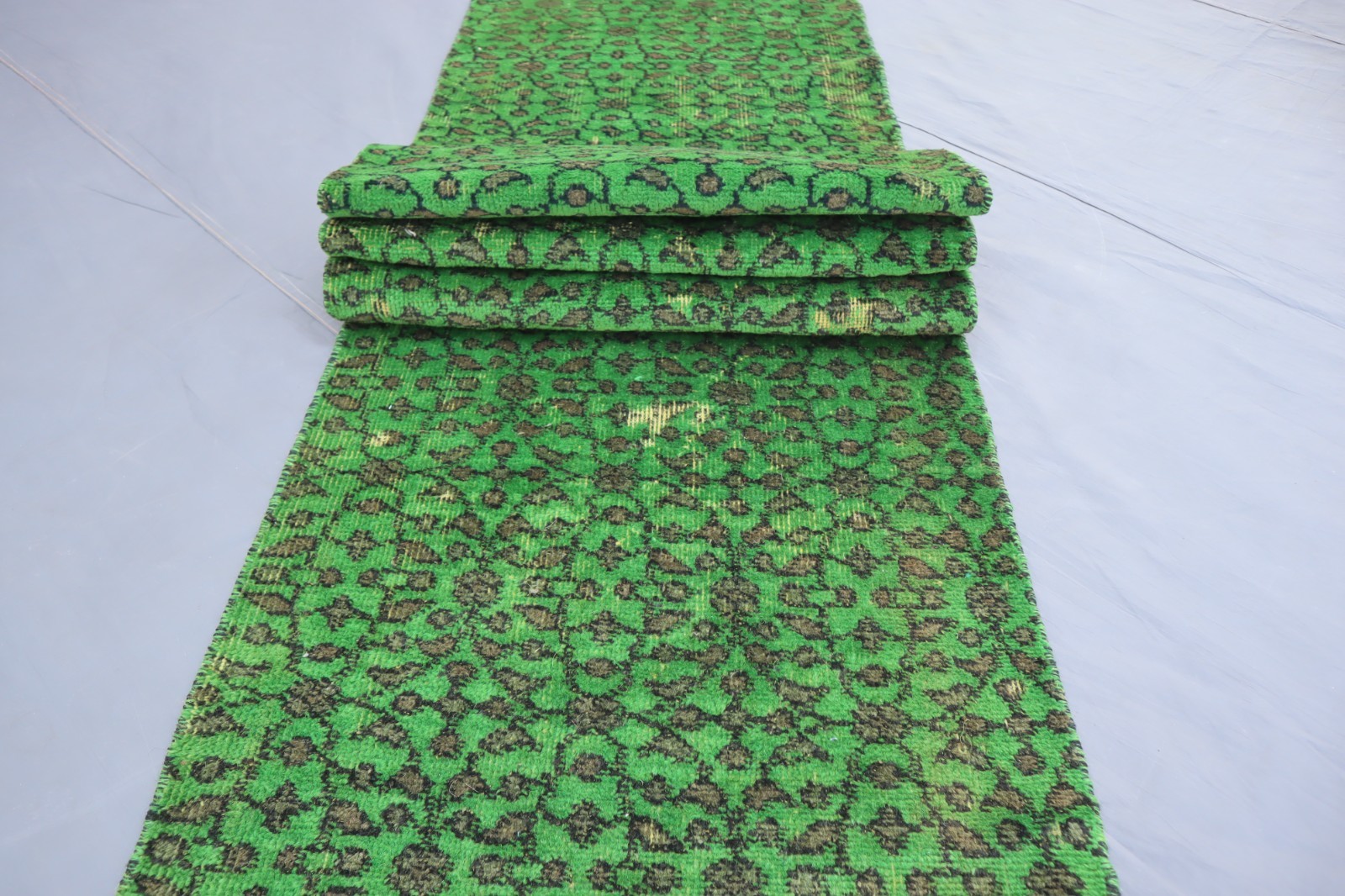 Green Runner rug 2’2×13’8 ft Afghan Overdyed Hand Knotted Narrow Runner Rug