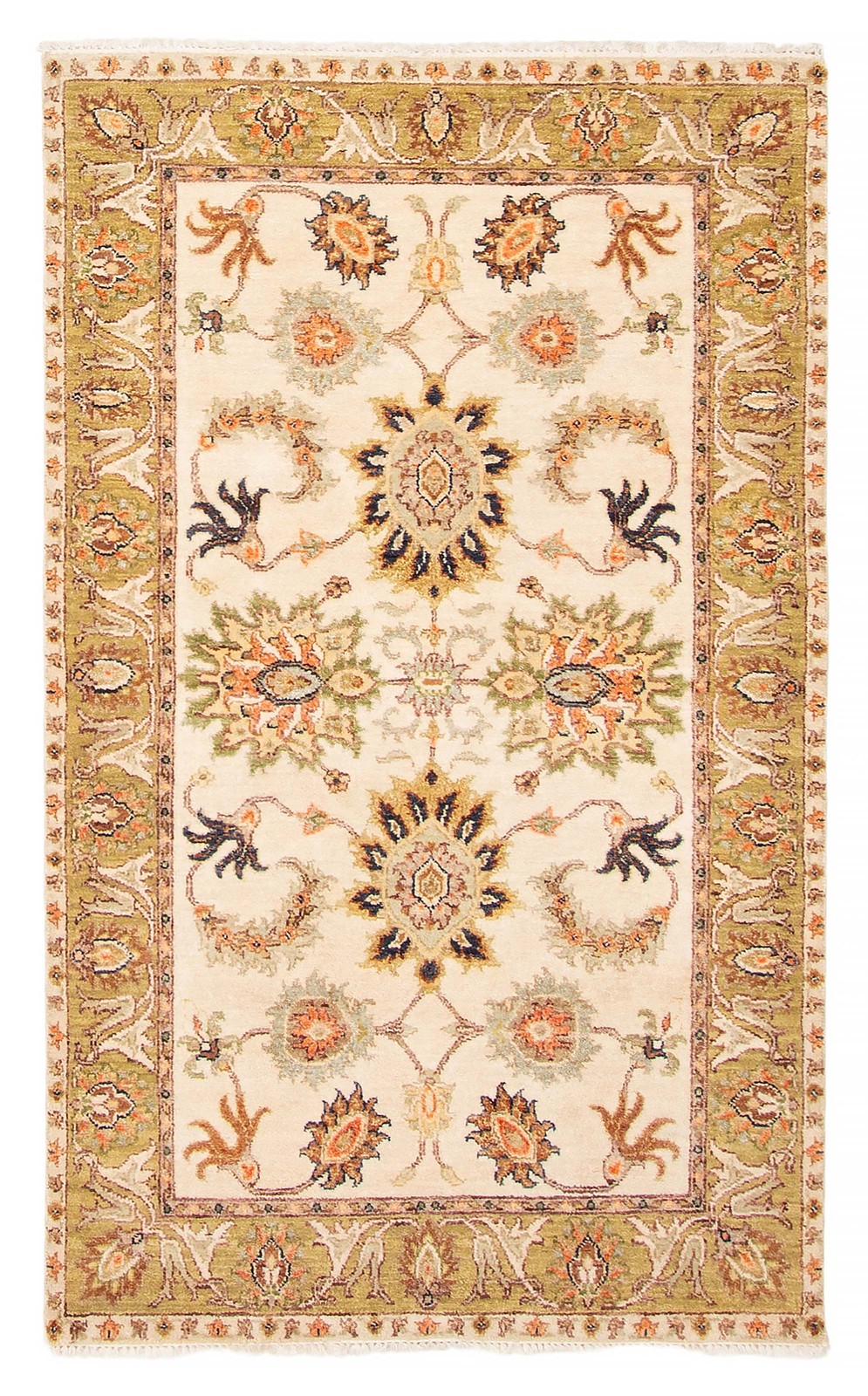 Traditional Cream Hand-knotted Oriental Carpet 3’1″ x 5’2″ Wool Area Rug