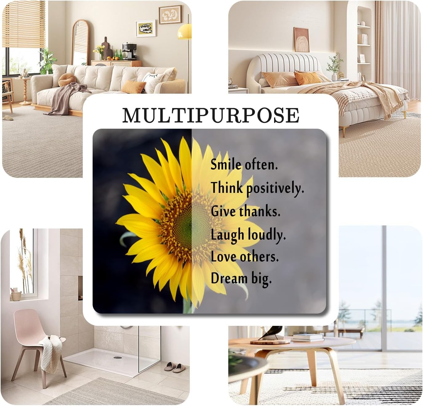 QH Sunflower Quotes Area Rug 5’x6′ Floor Mats Washable Non-Slip Large Rugs for L