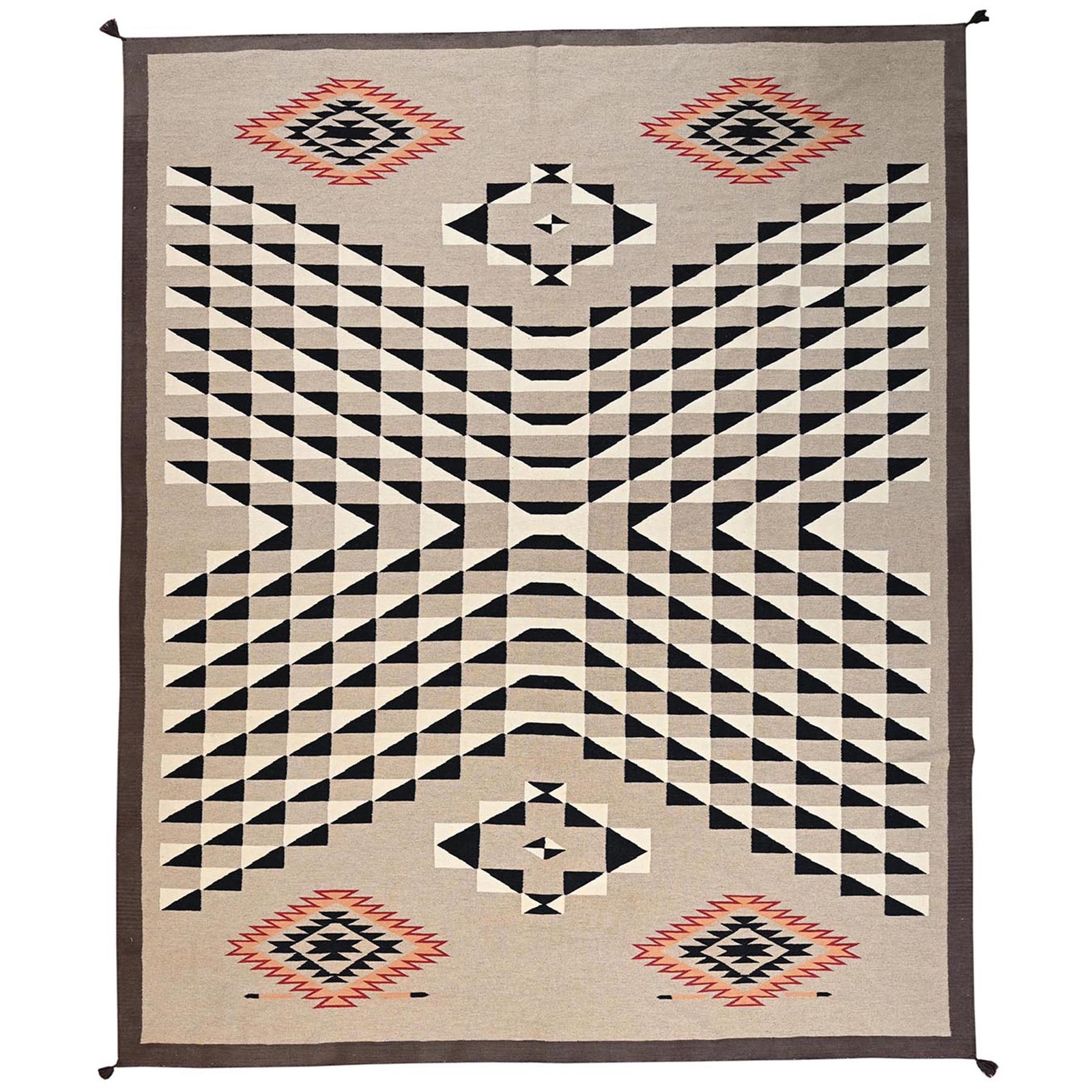 12’2″x14’9″ Brown Flat Weave Southwest Geometric Design Hand Woven Wool XL Rug