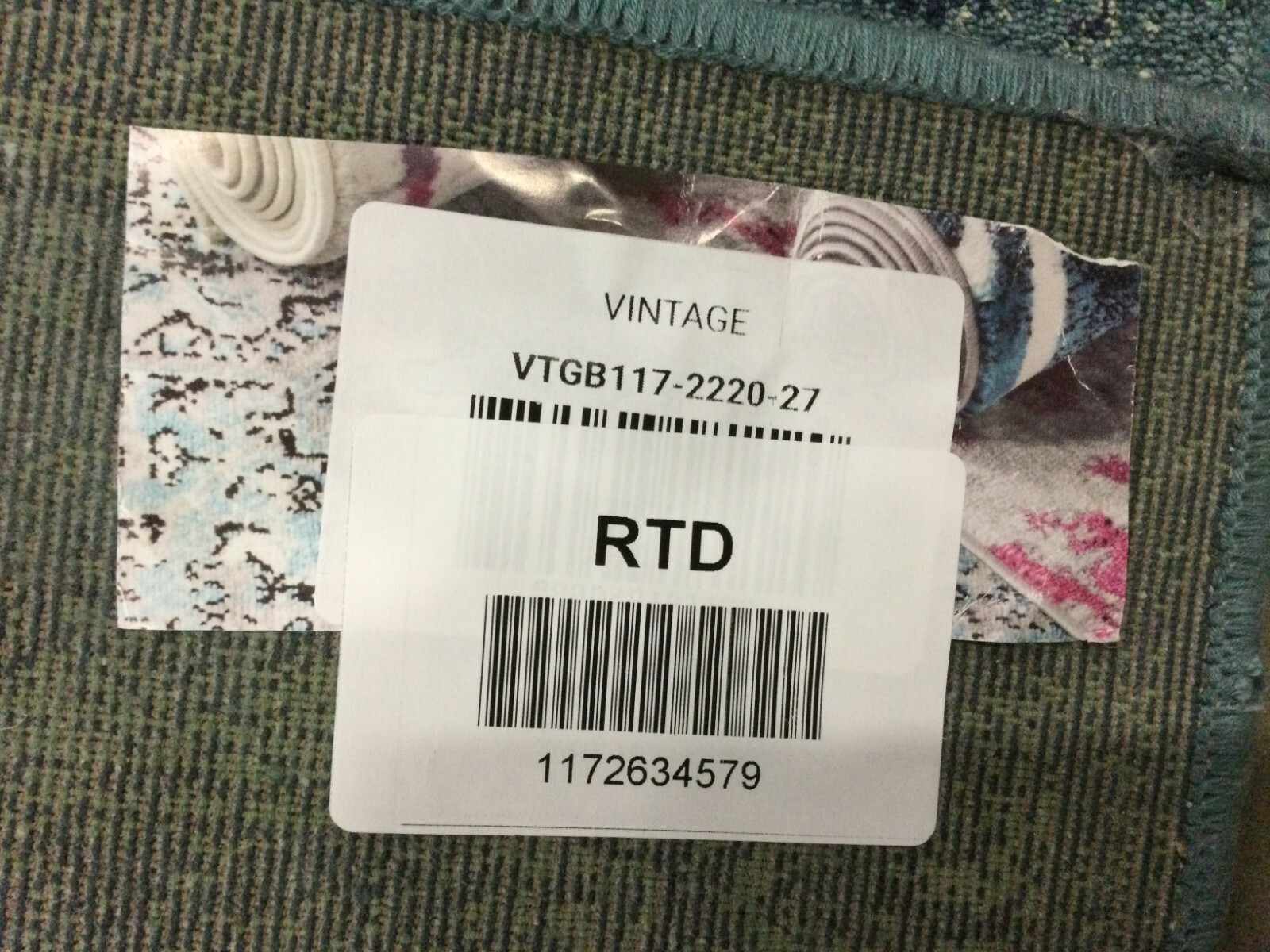 TURQUOISE / MULTI 2′ X 7′ Stained Rug, Reduced Price 1172634579 VTGB117-2220-27